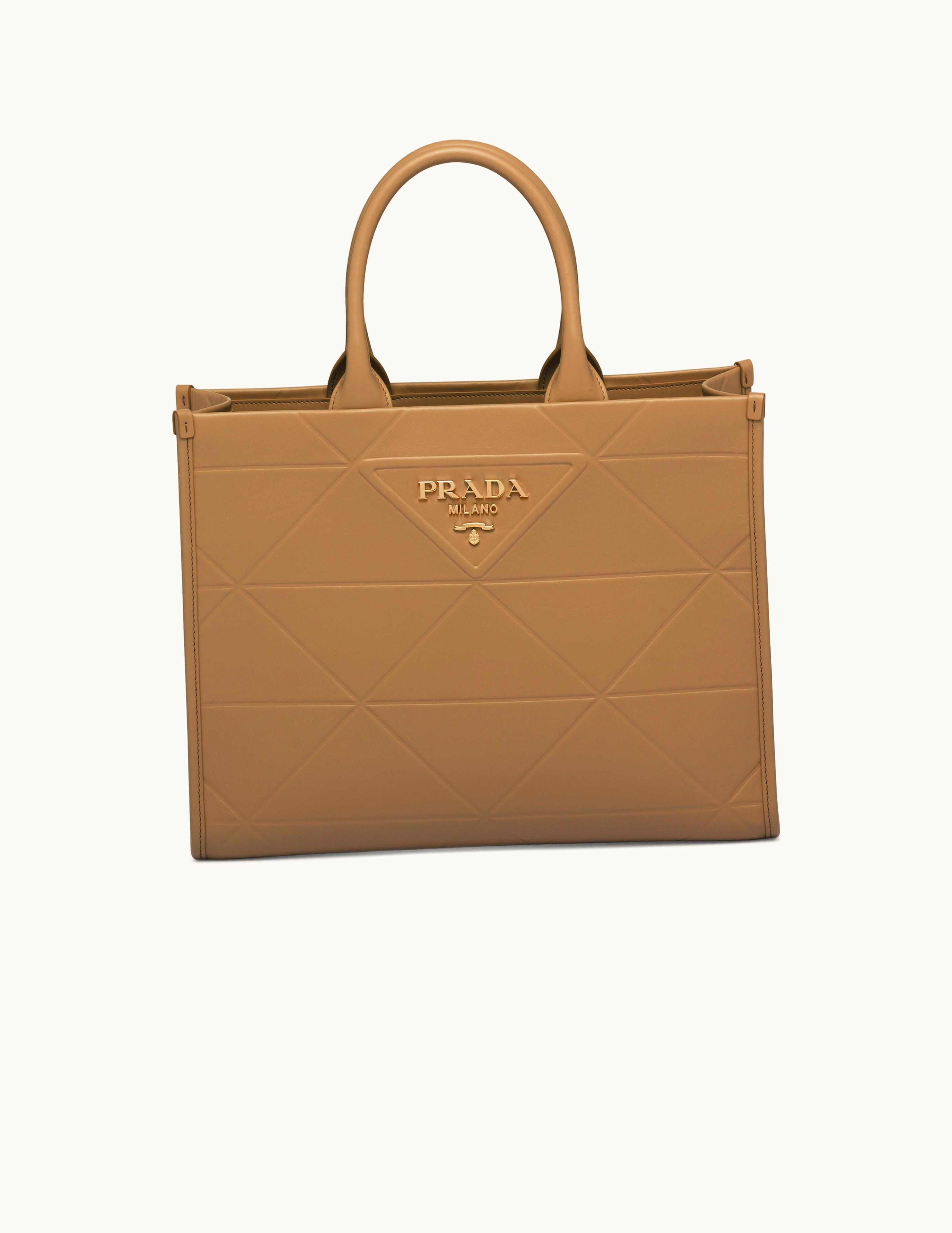Prada Caramel Medium Leather Prada Symbole Bag With Topstitching