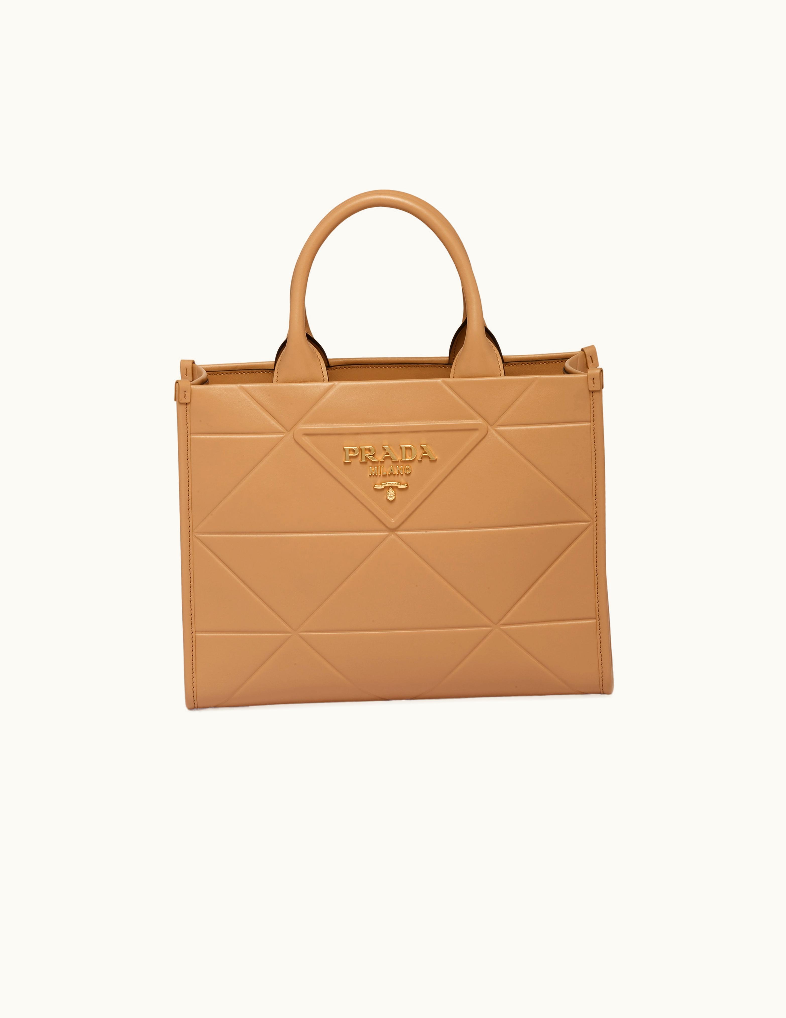 Prada Caramel Small Leather Prada Symbole Bag With Topstitching