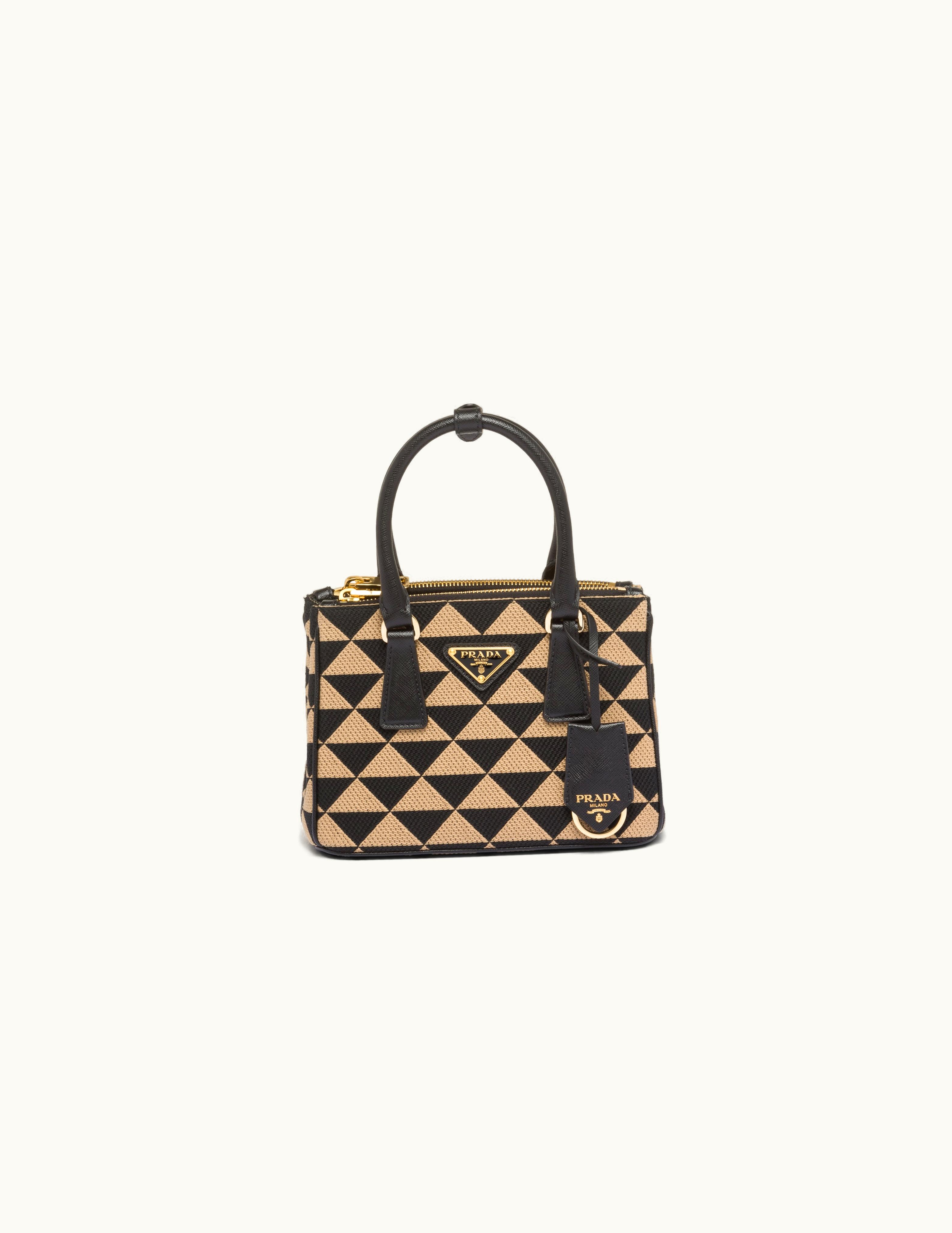 Prada Black / Beige Prada Symbole Embroidered Fabric Mini Bag