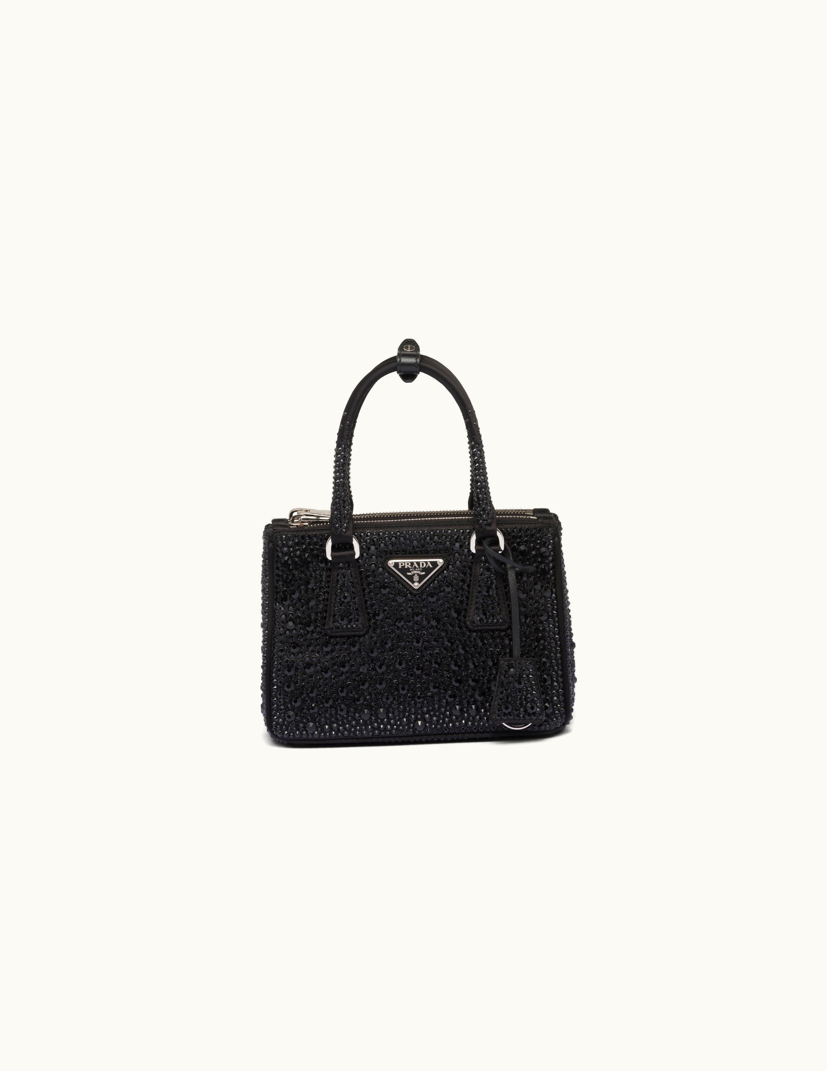 Prada Black Prada Galleria Satin Mini-bag With Crystals