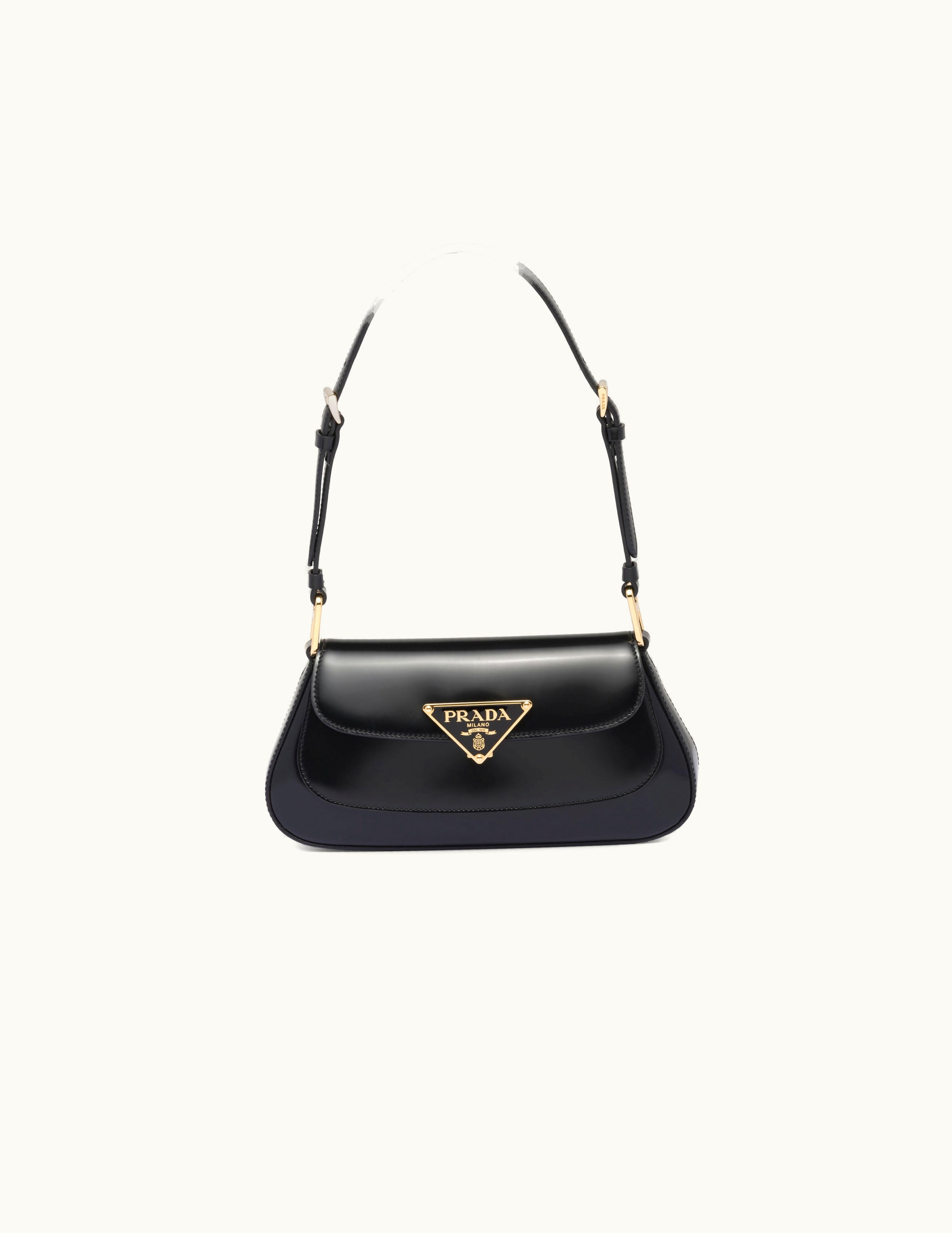 Prada Prada Black Brushed Leather Shoulder Bag