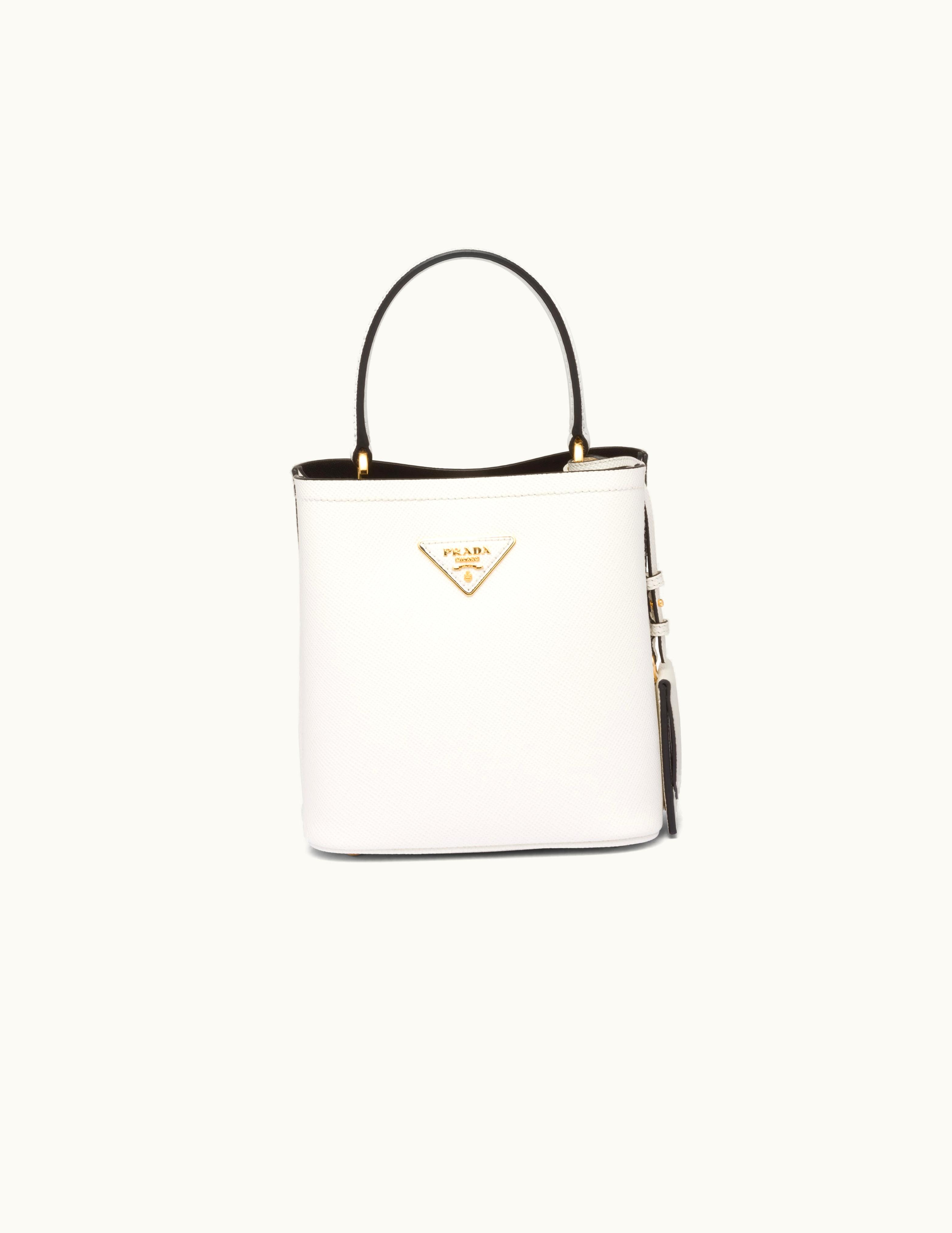 Prada White / Black Small Saffiano Leather Prada Panier Bag