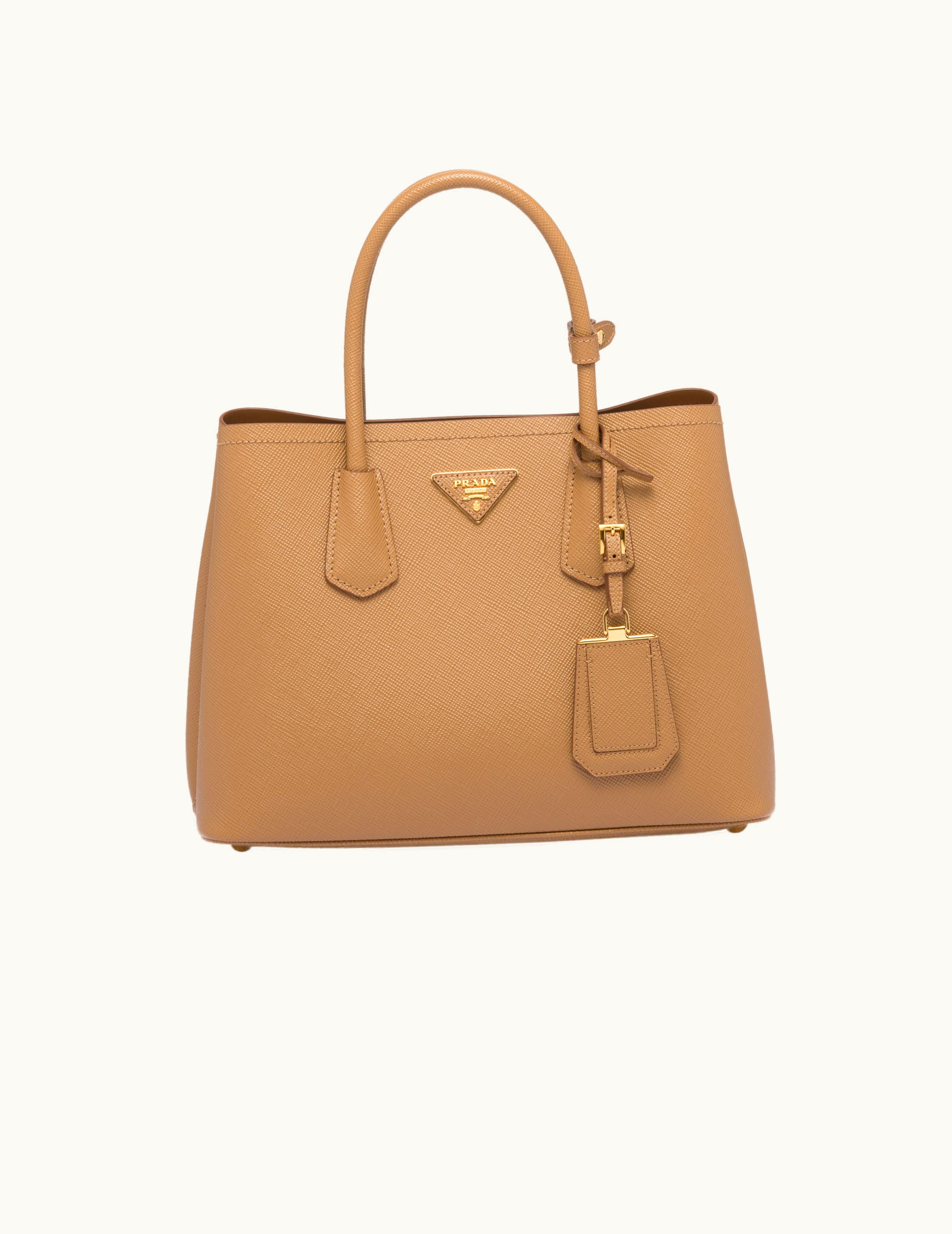 Prada Caramel Small Saffiano Leather Double Prada Bag