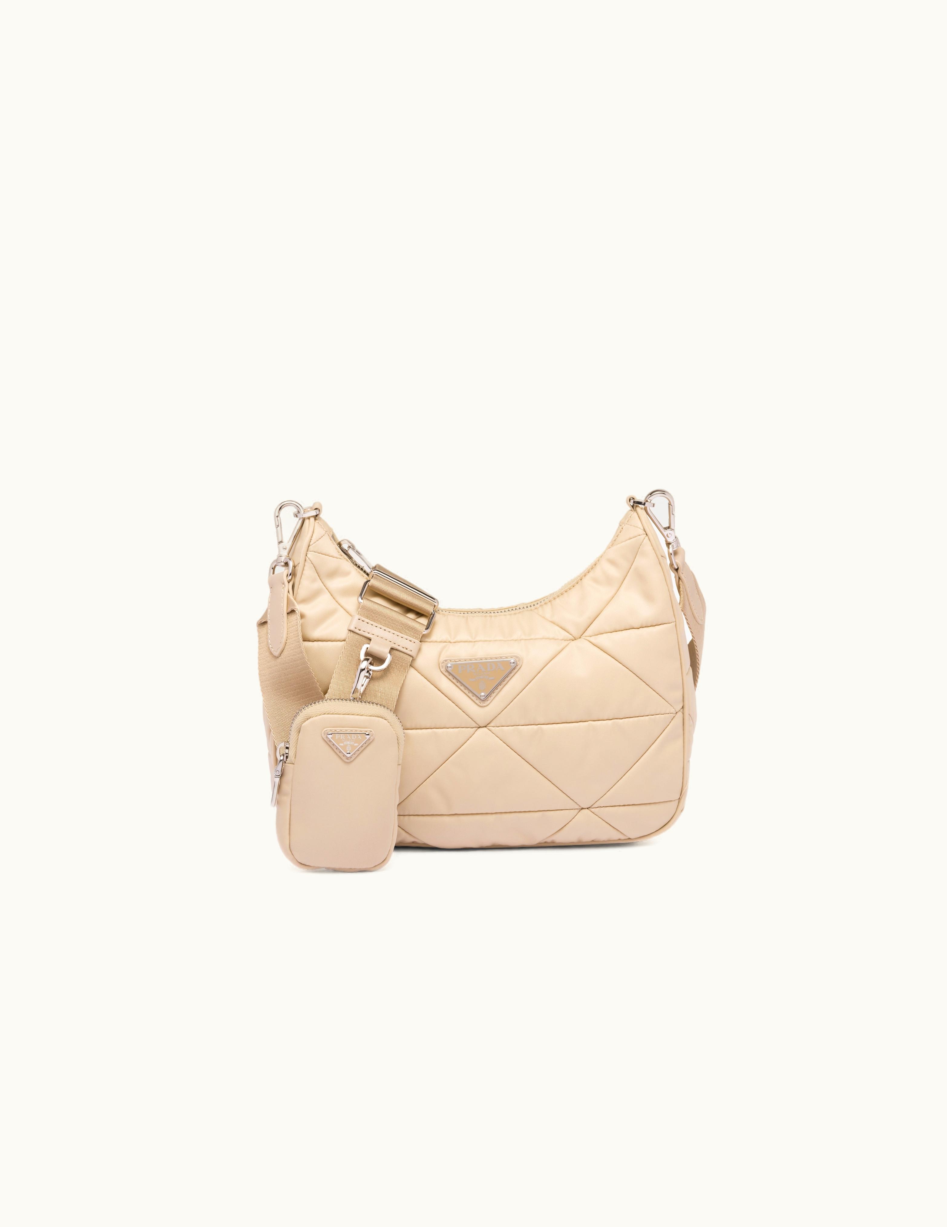 Prada Prada Triangle Motif Padded Re-nylon Shoulder Bag Desert Beige