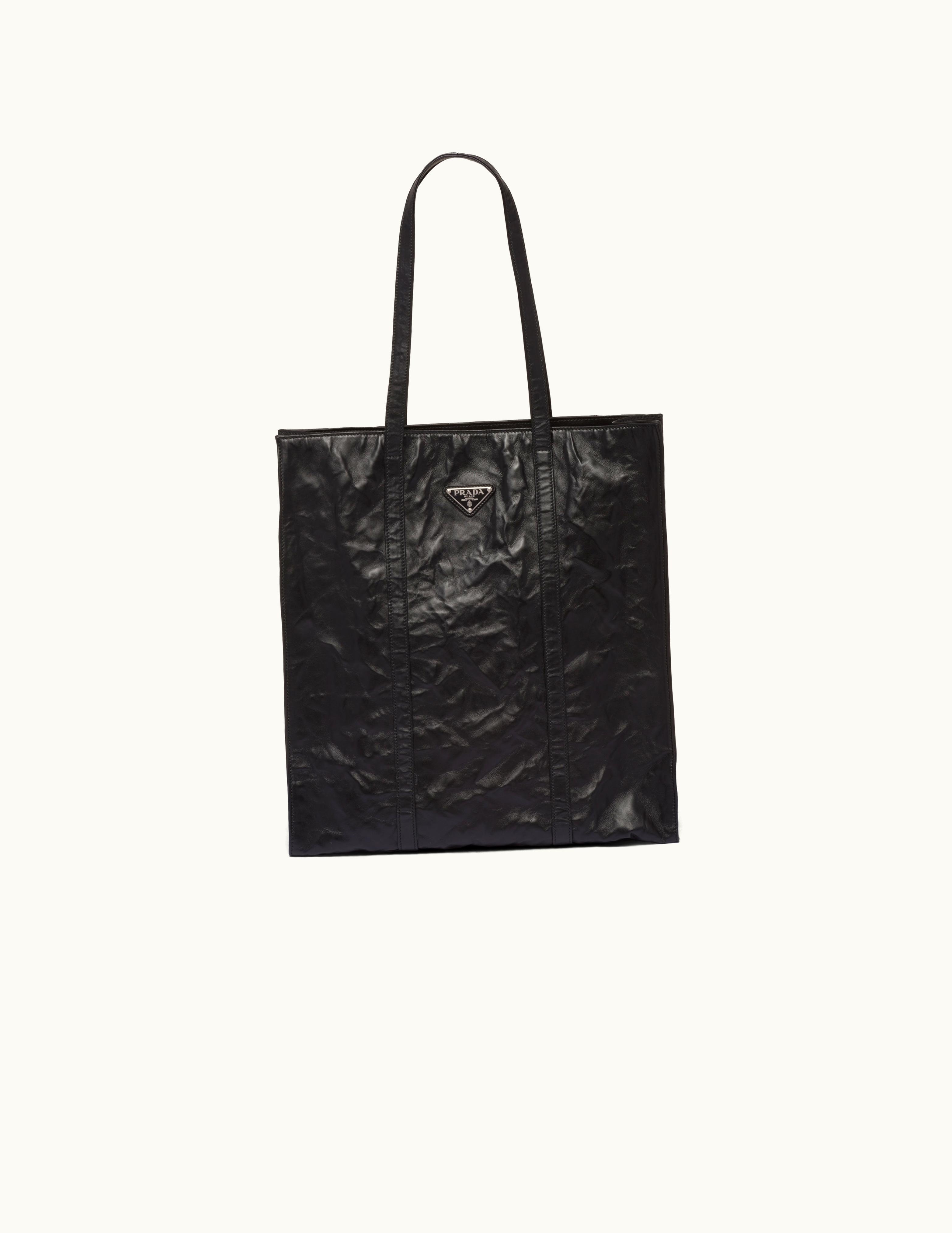 Prada Prada Black Medium Antique Nappa Leather Tote Bag