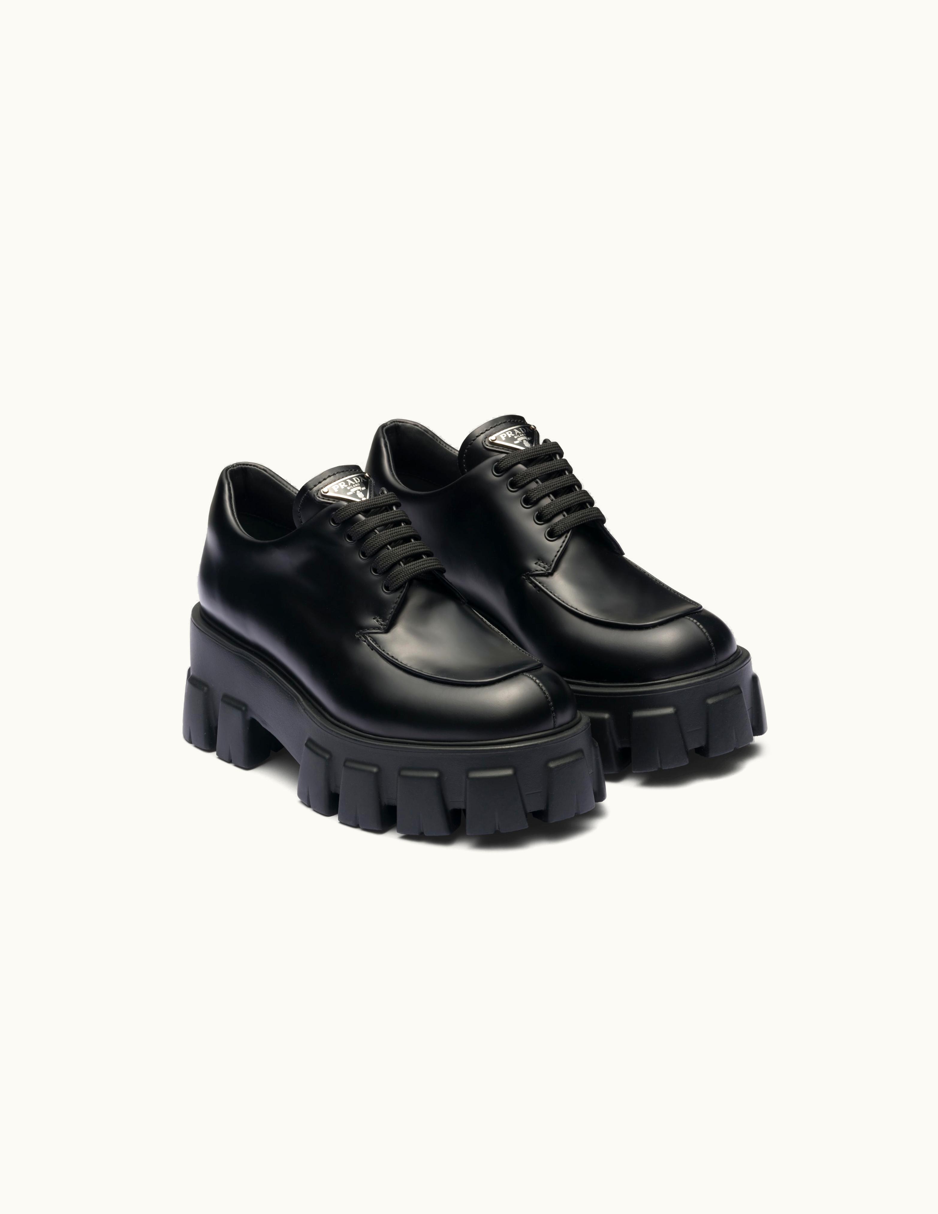 Prada Prada Monolith Enamel Eyelet Leather Lace-up Shoes Black