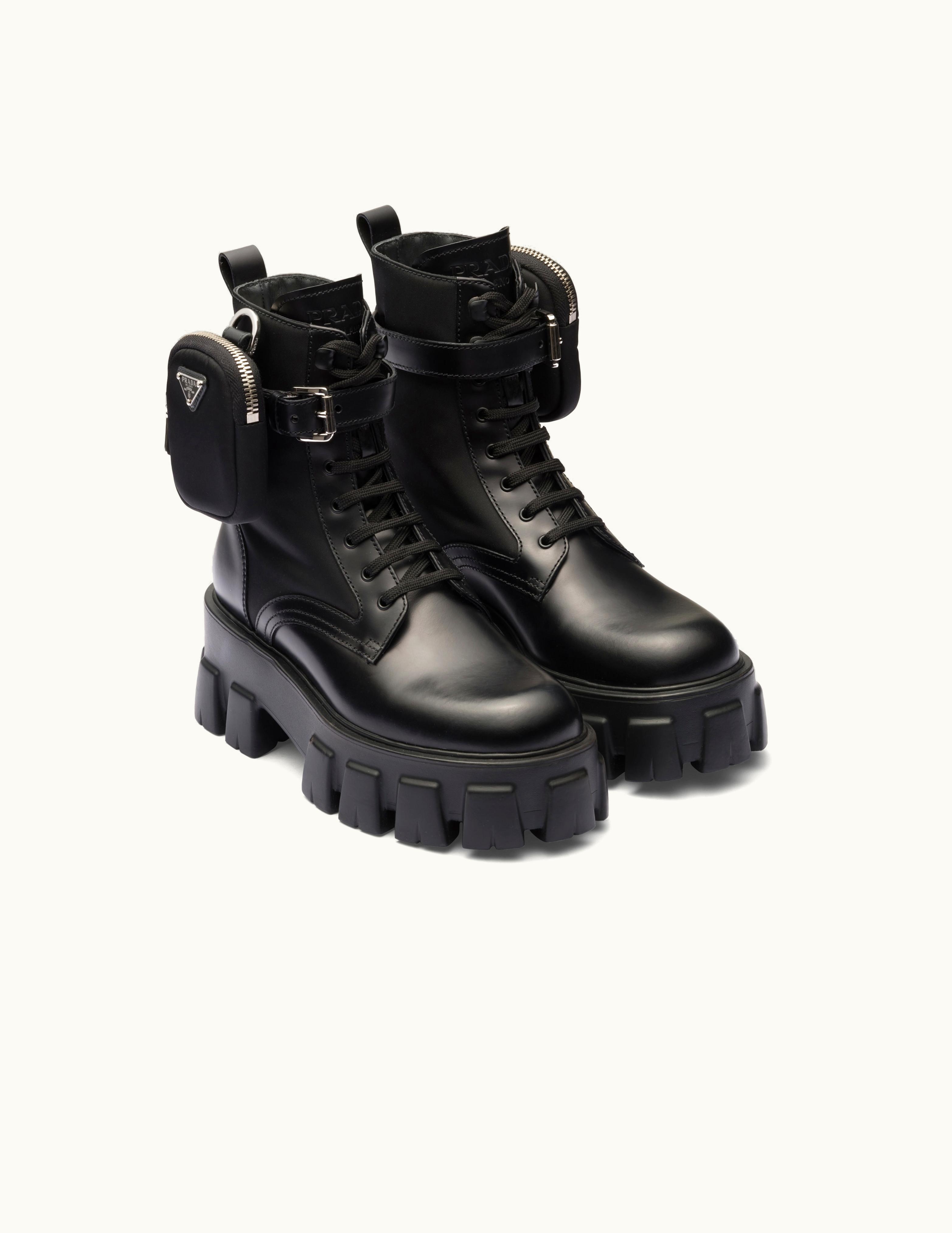 Prada Prada Black Monolith Leather And Re-nylon Boots With Pouch