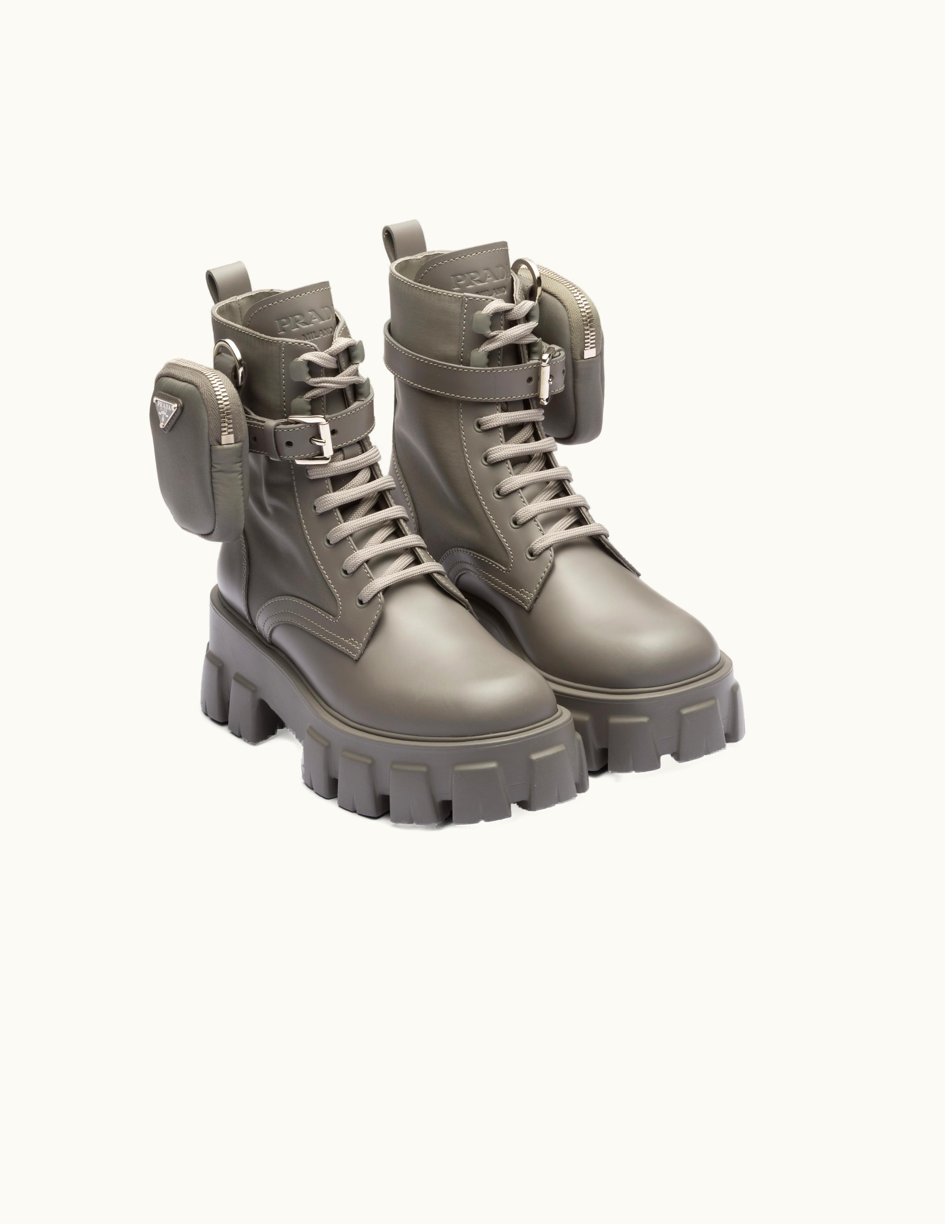 Prada Prada Marble Gray Monolith Leather And Re-nylon Boots With Pouch