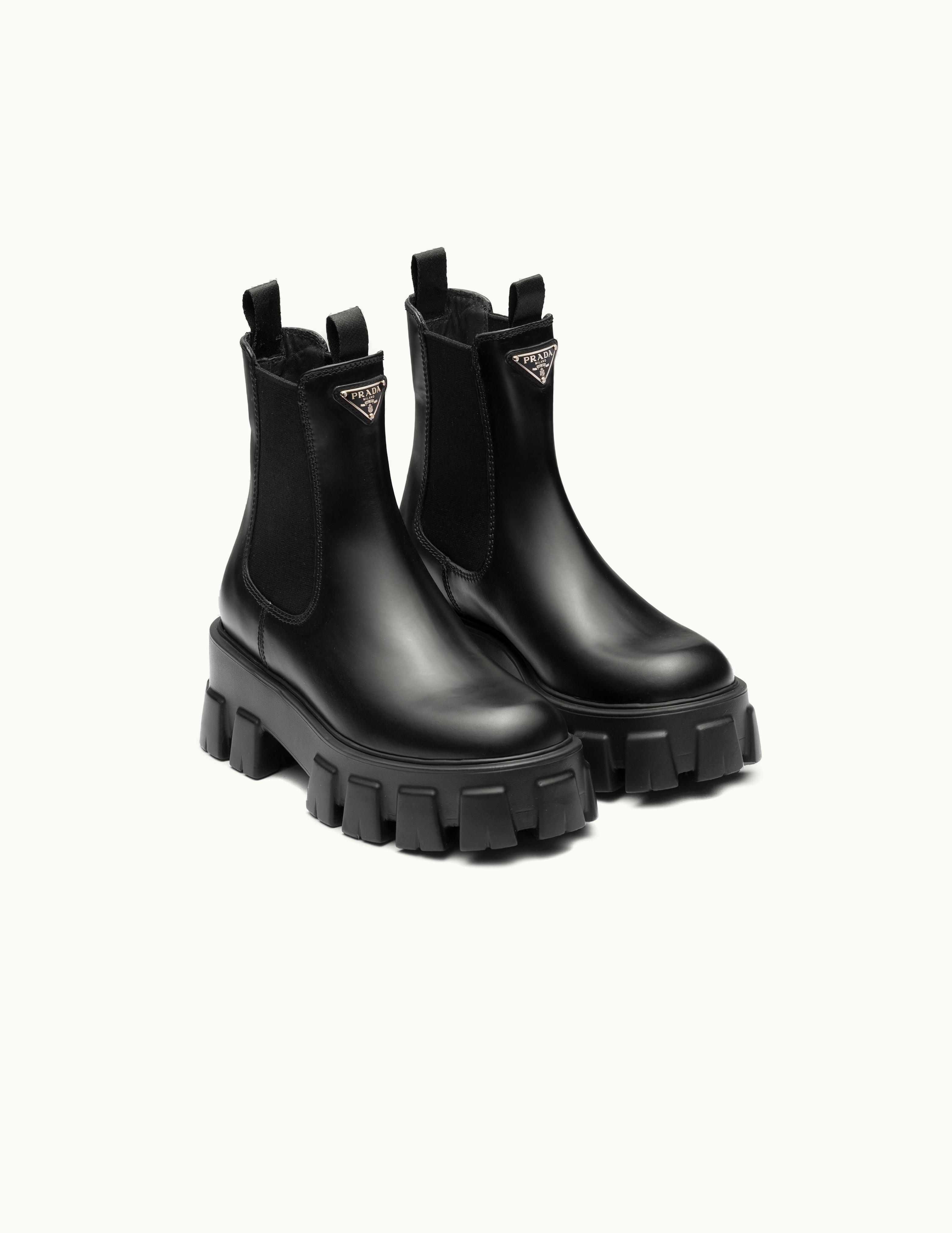 Prada Prada Black Monolith Brushed Leather Booties
