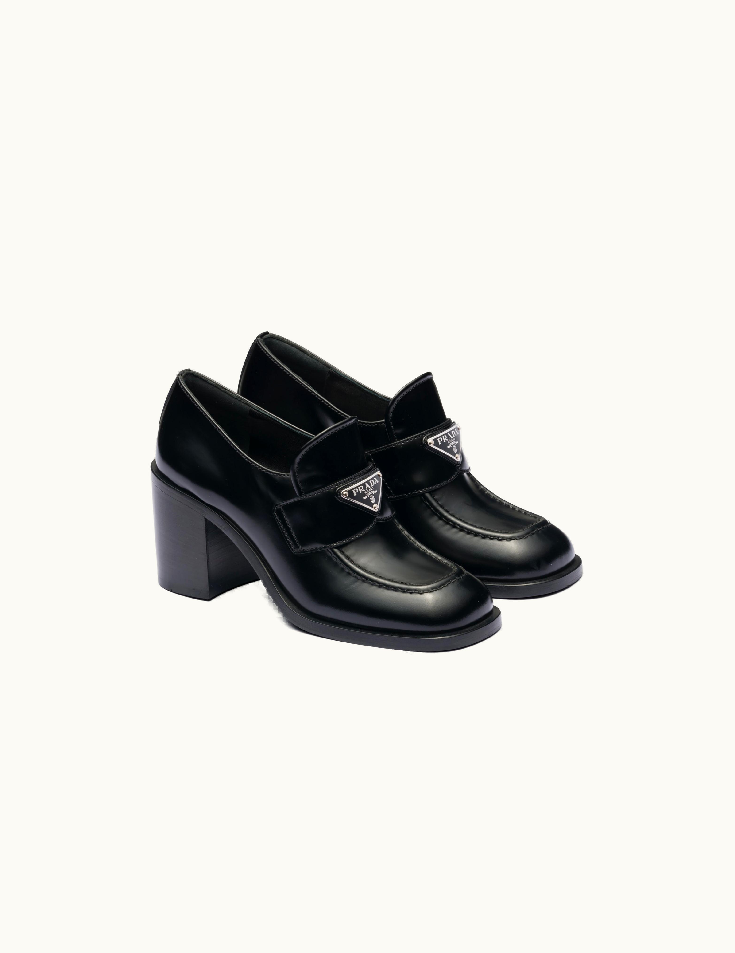 Prada Prada Black Brushed Leather High-heel Loafers