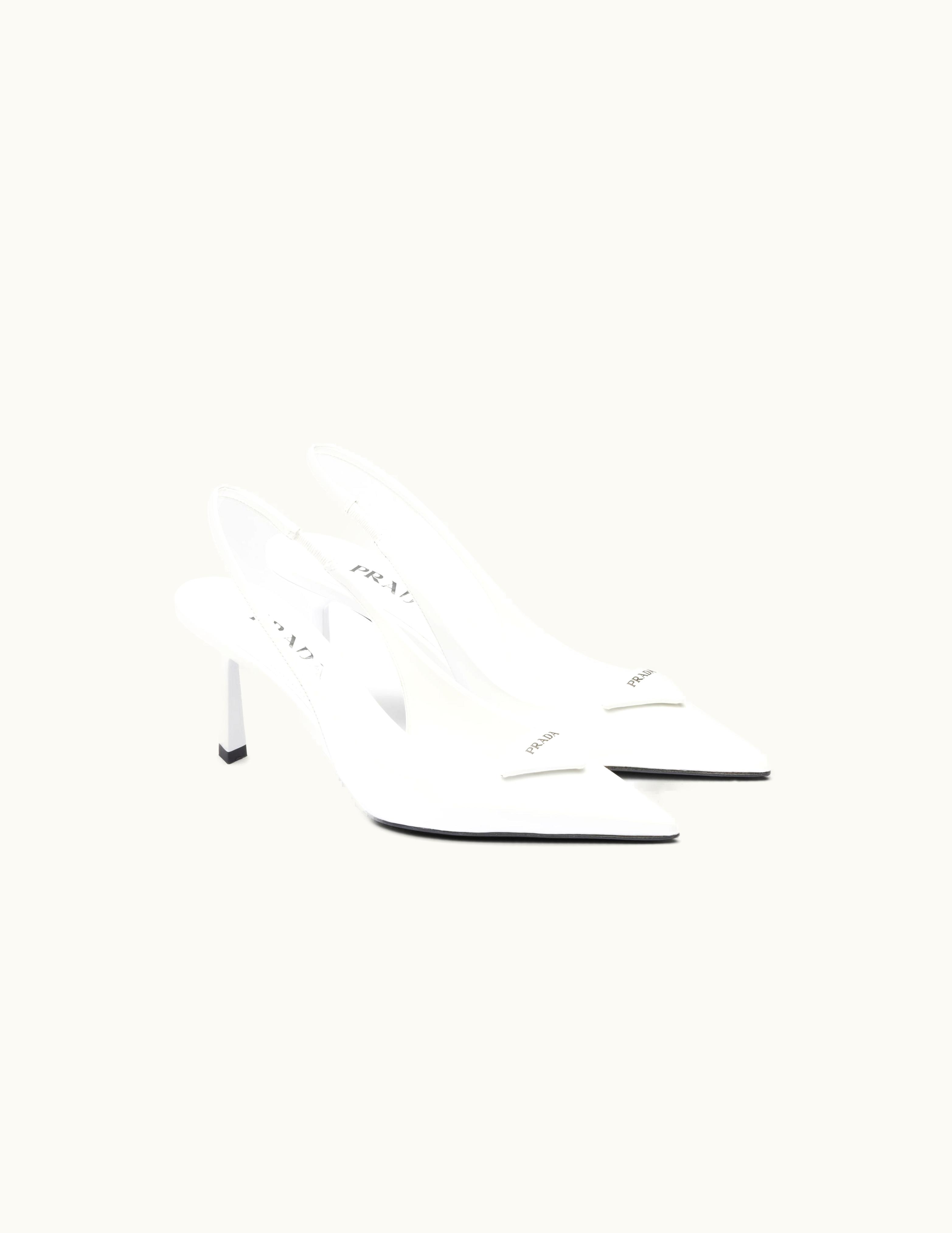 Prada Prada Triangle Logo White Leather Slingback Pumps