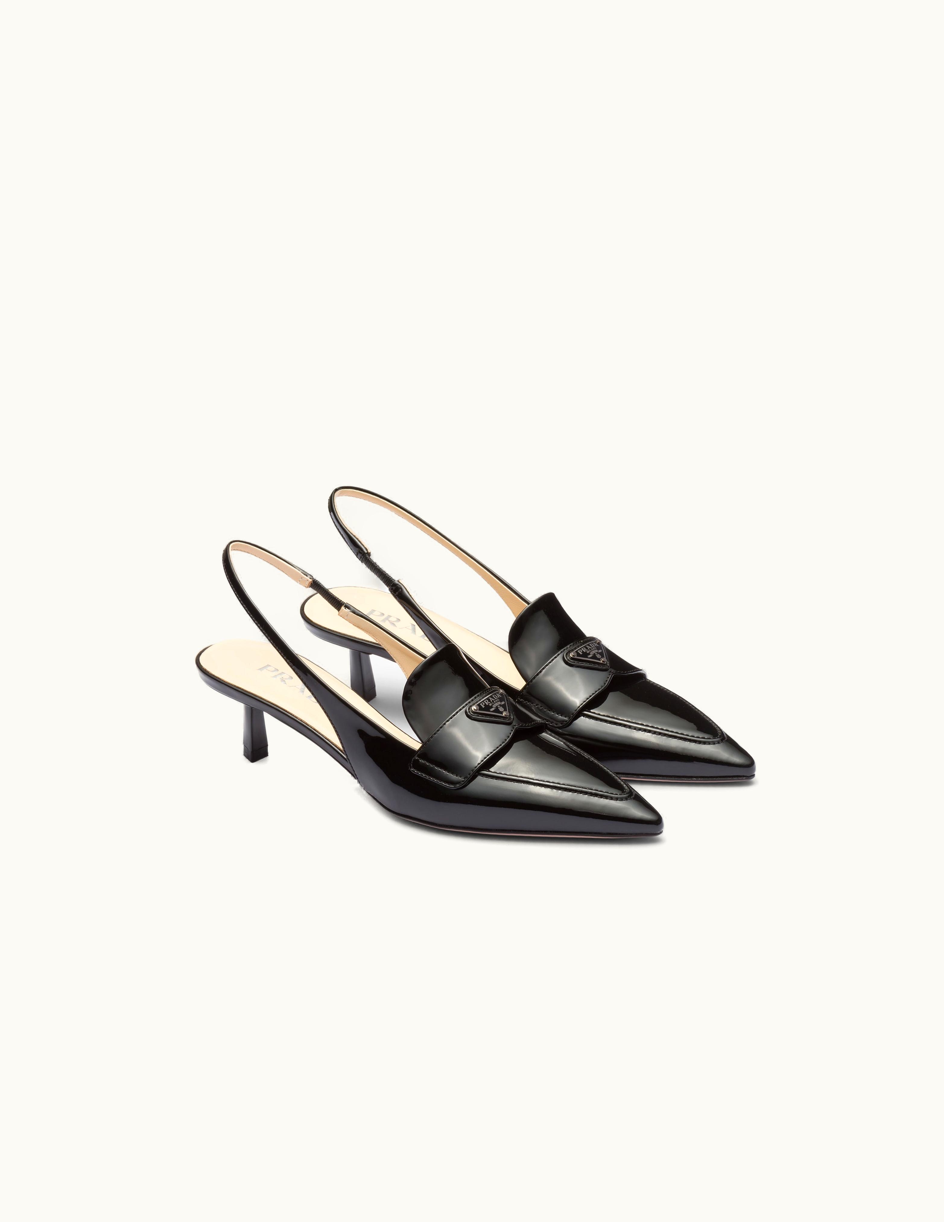 Prada Prada Varnished Heel Leather Slingbacks