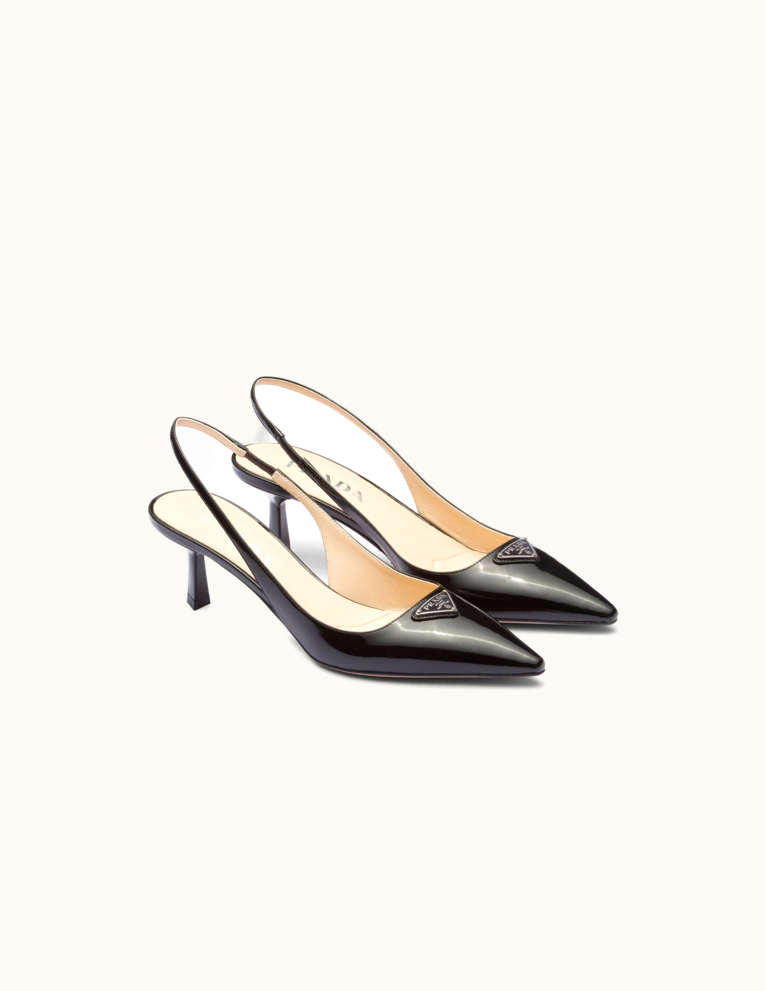 Prada Prada Triangle Logo Black Patent-leather Slingback Pumps