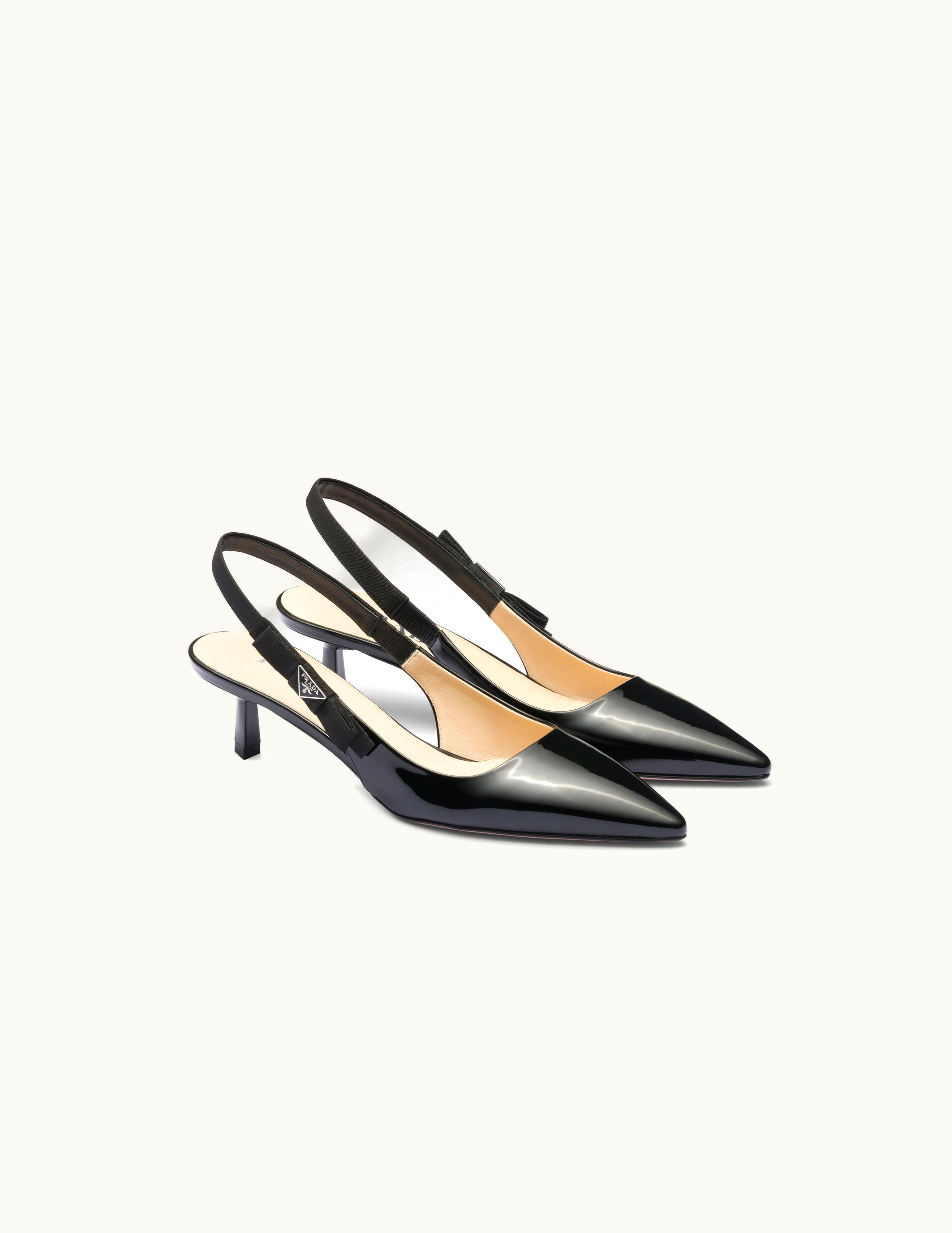 Prada Prada Patent Leather Bow Slingback Pumps Black
