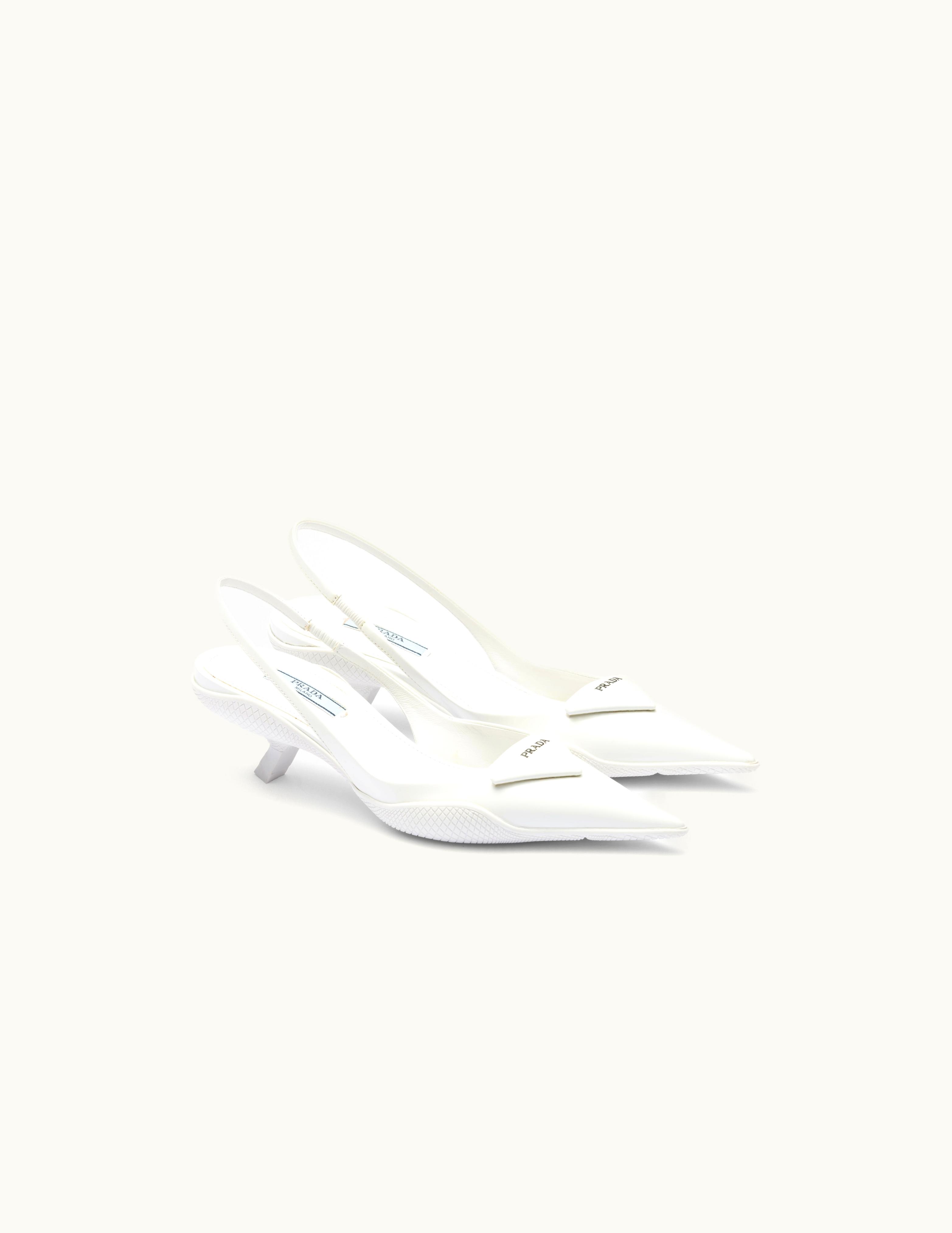 Prada Prada Triangle Logo Leather Slingback Pumps White