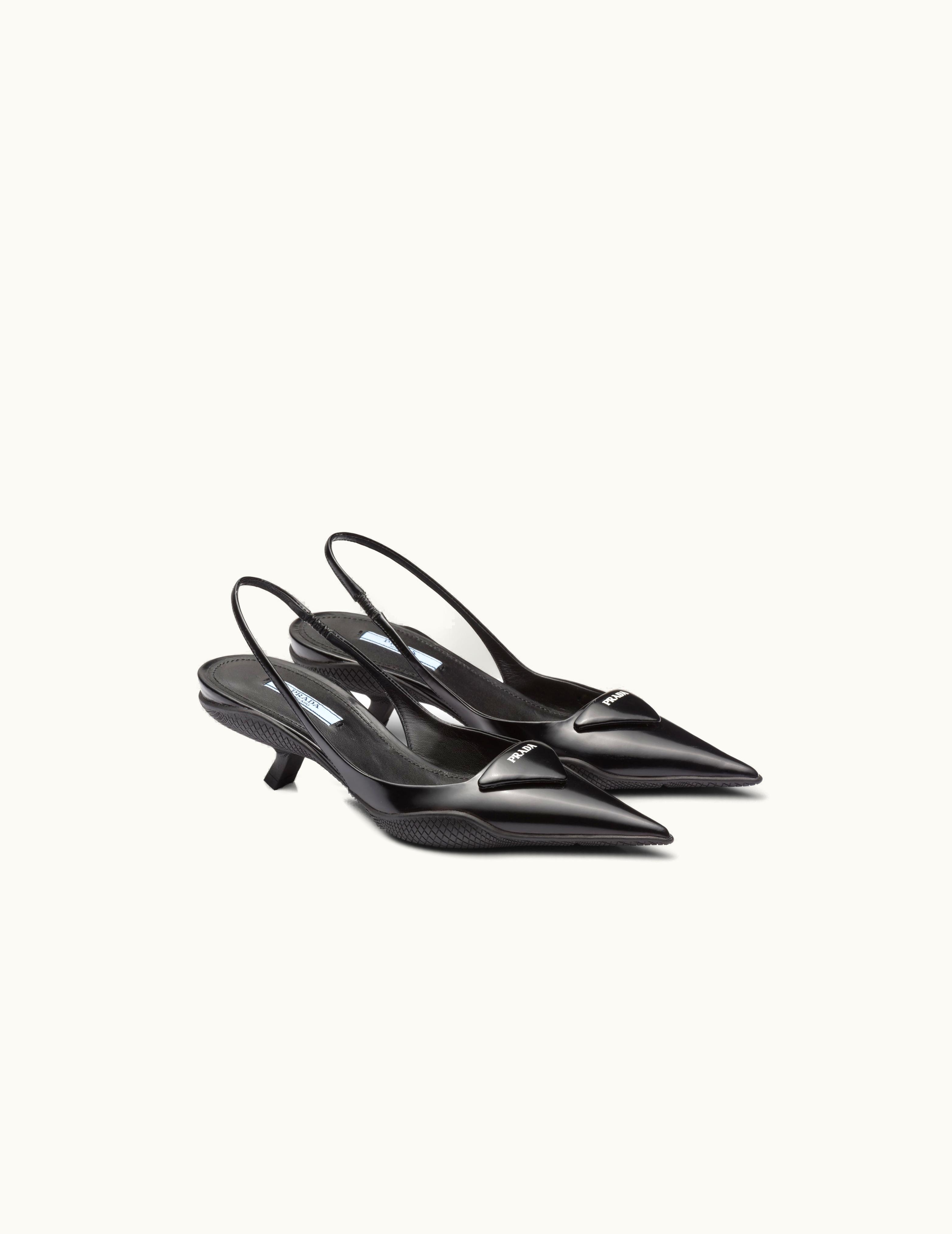 Prada Prada Optical Lens Pattern Black Leather Slingback Pumps