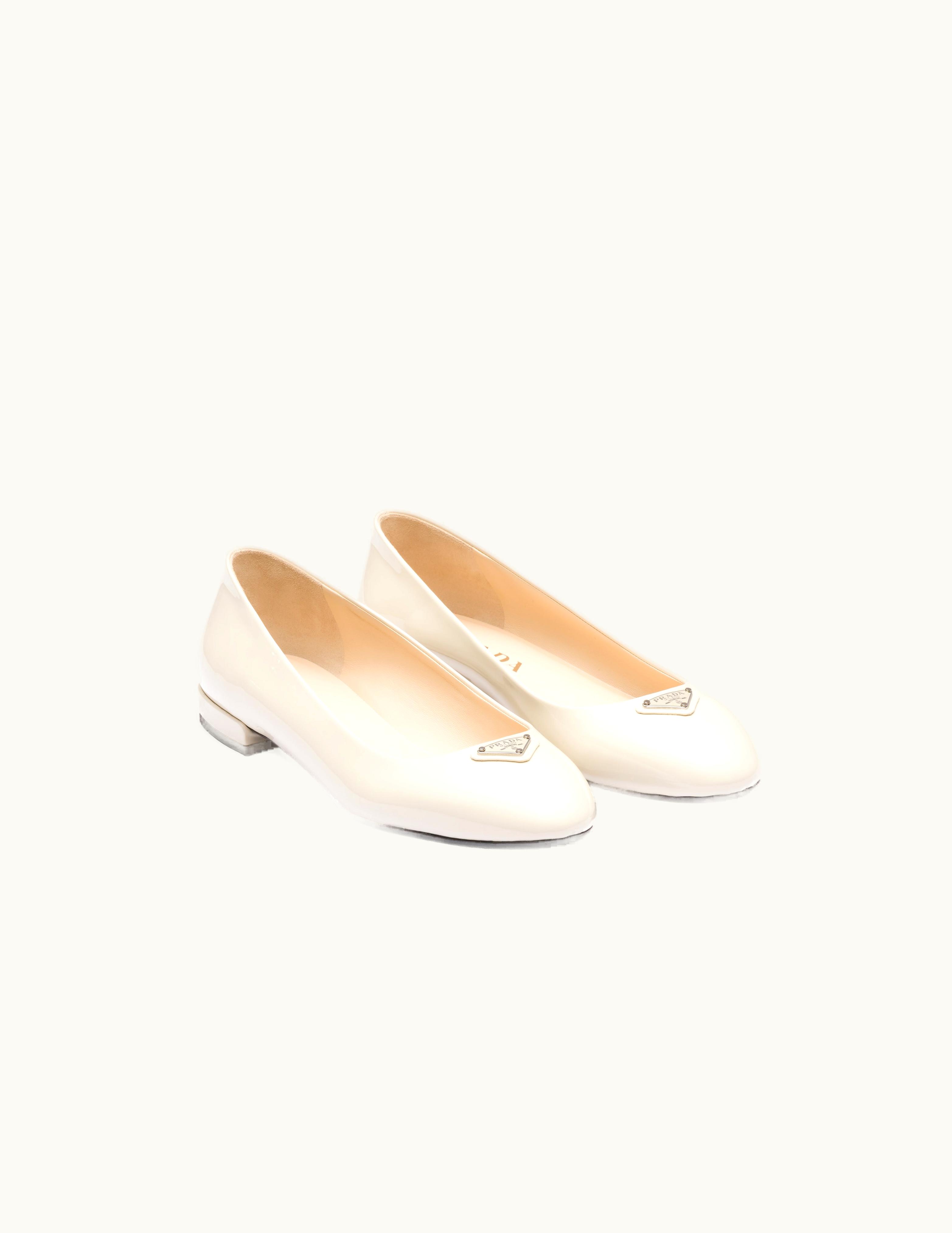 Prada Prada Ivory Patent Leather Ballerinas