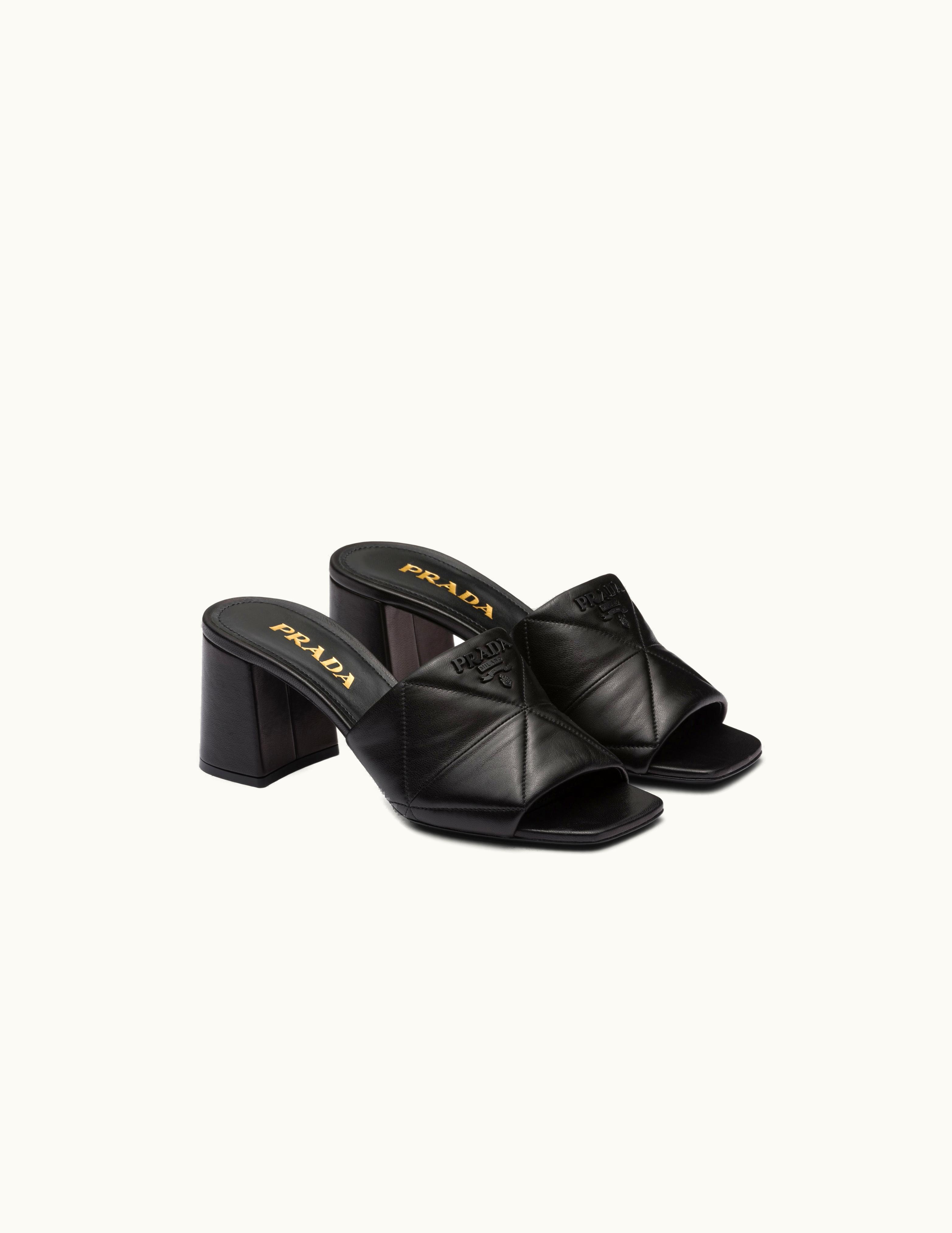 Prada Prada Black Quilted Nappa Leather Heeled Sandals