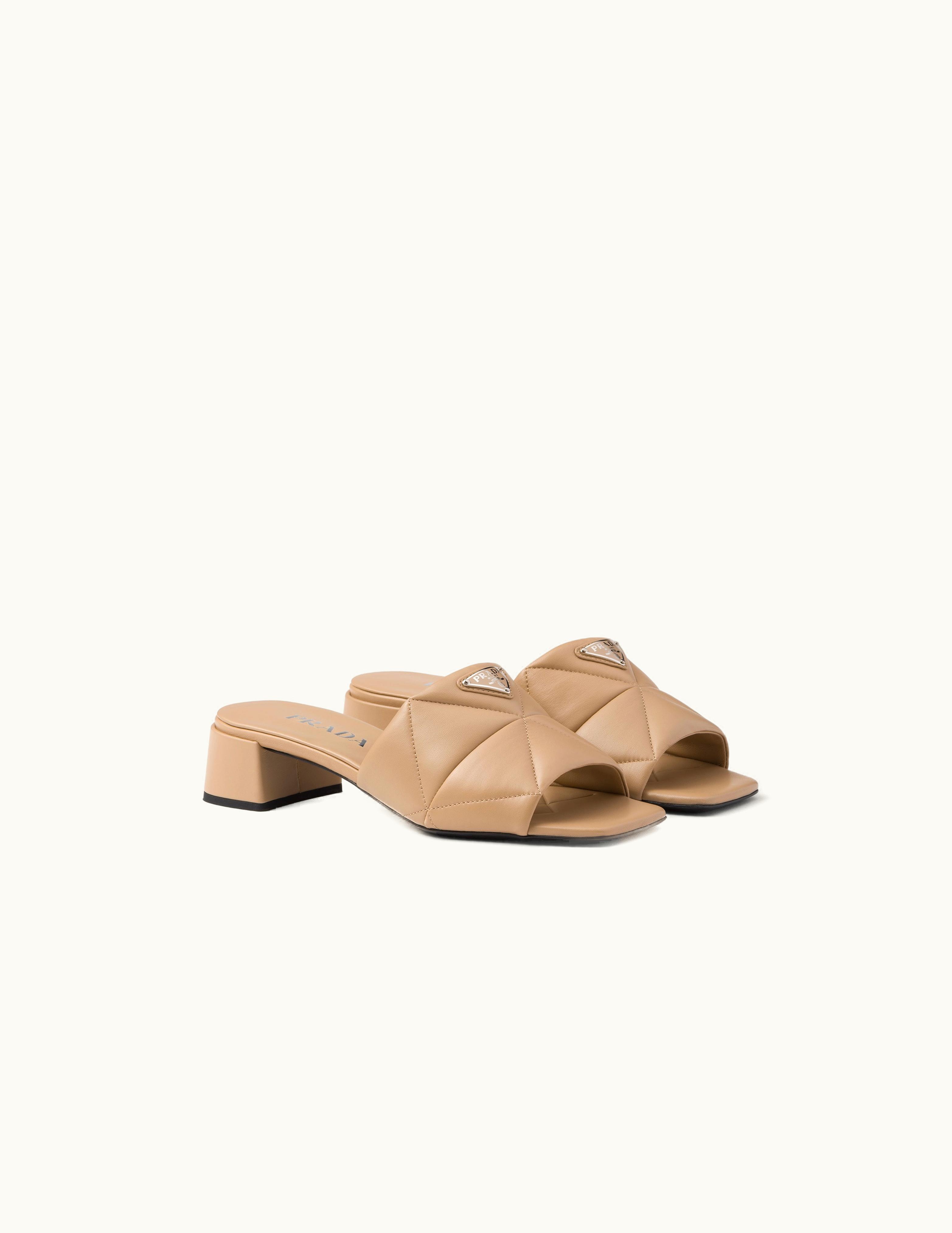 Prada Prada Sand Beige Quilted Nappa Leather Slides