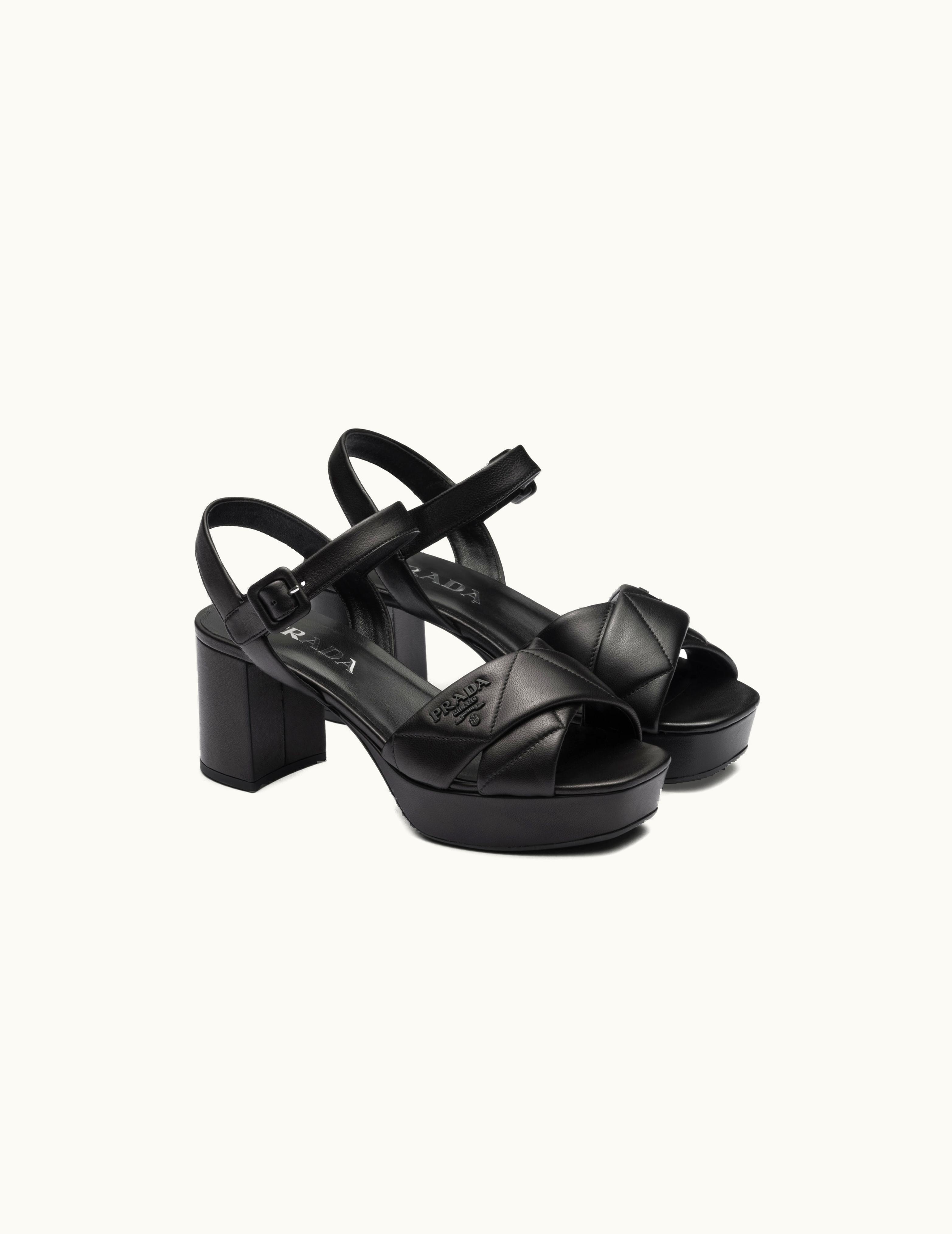 Prada Prada Black Quilted Nappa Leather Platform Sandals
