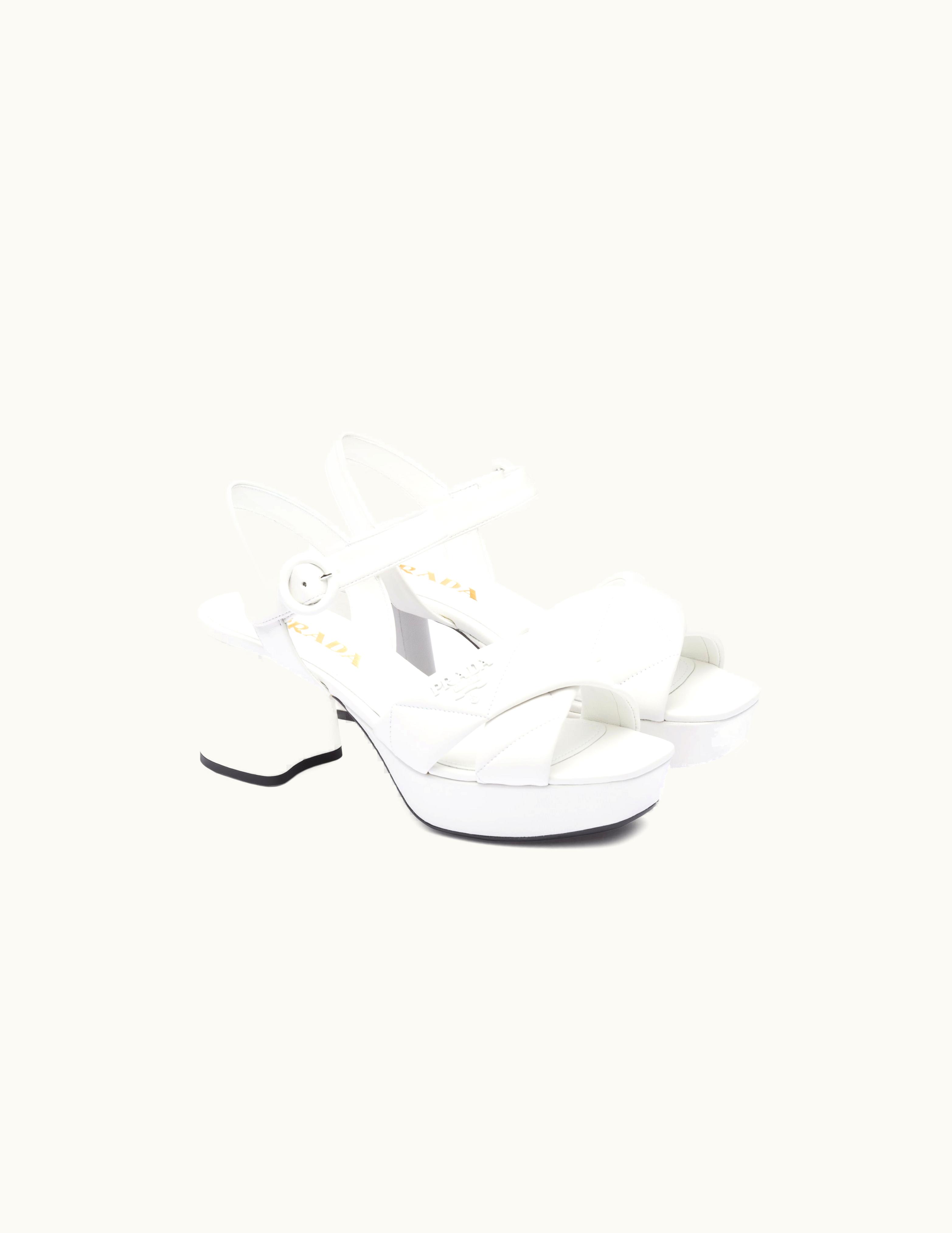 Prada Prada White Quilted Nappa Leather Platform Sandals