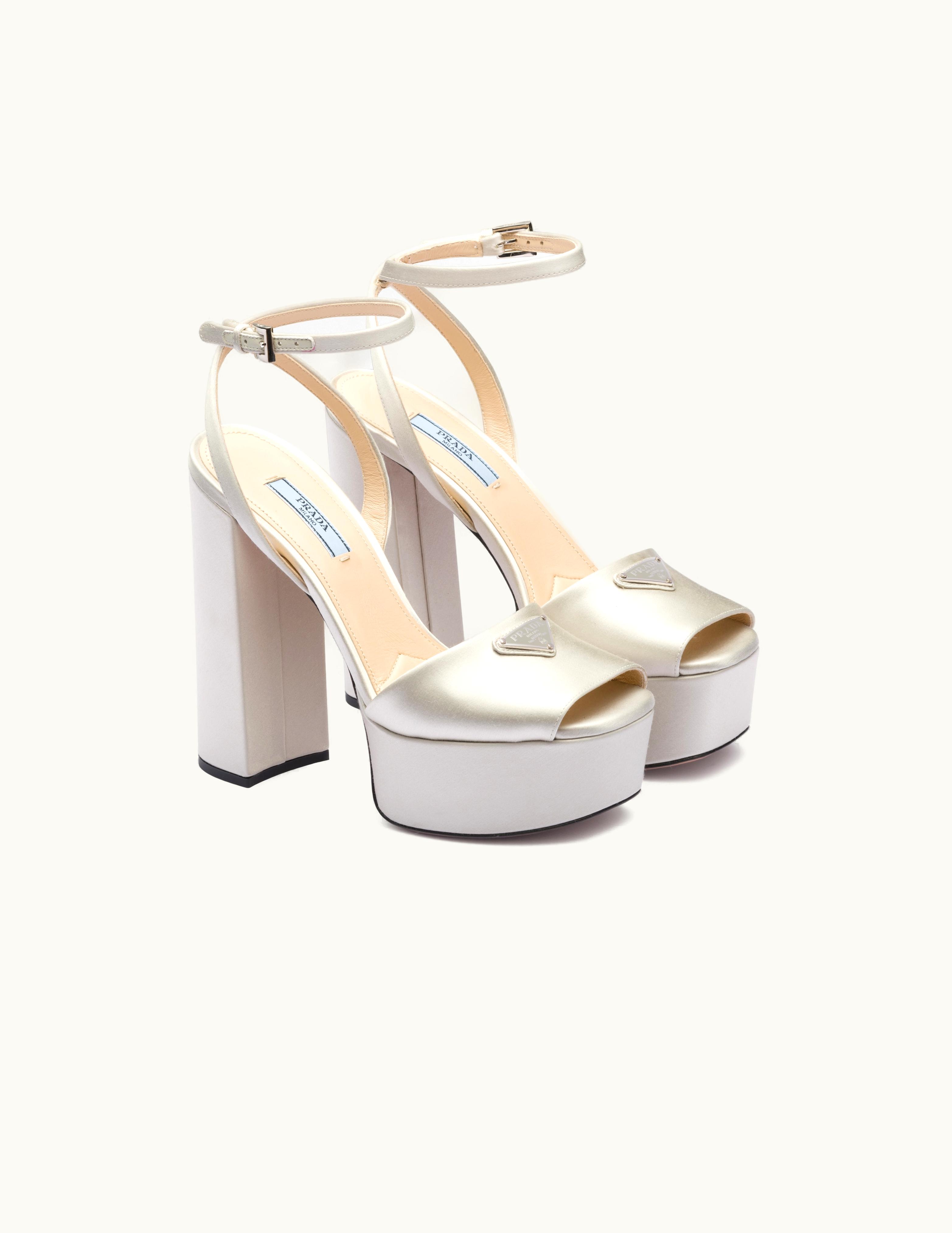 Prada Prada Pearl Gray High-heeled Satin Sandals
