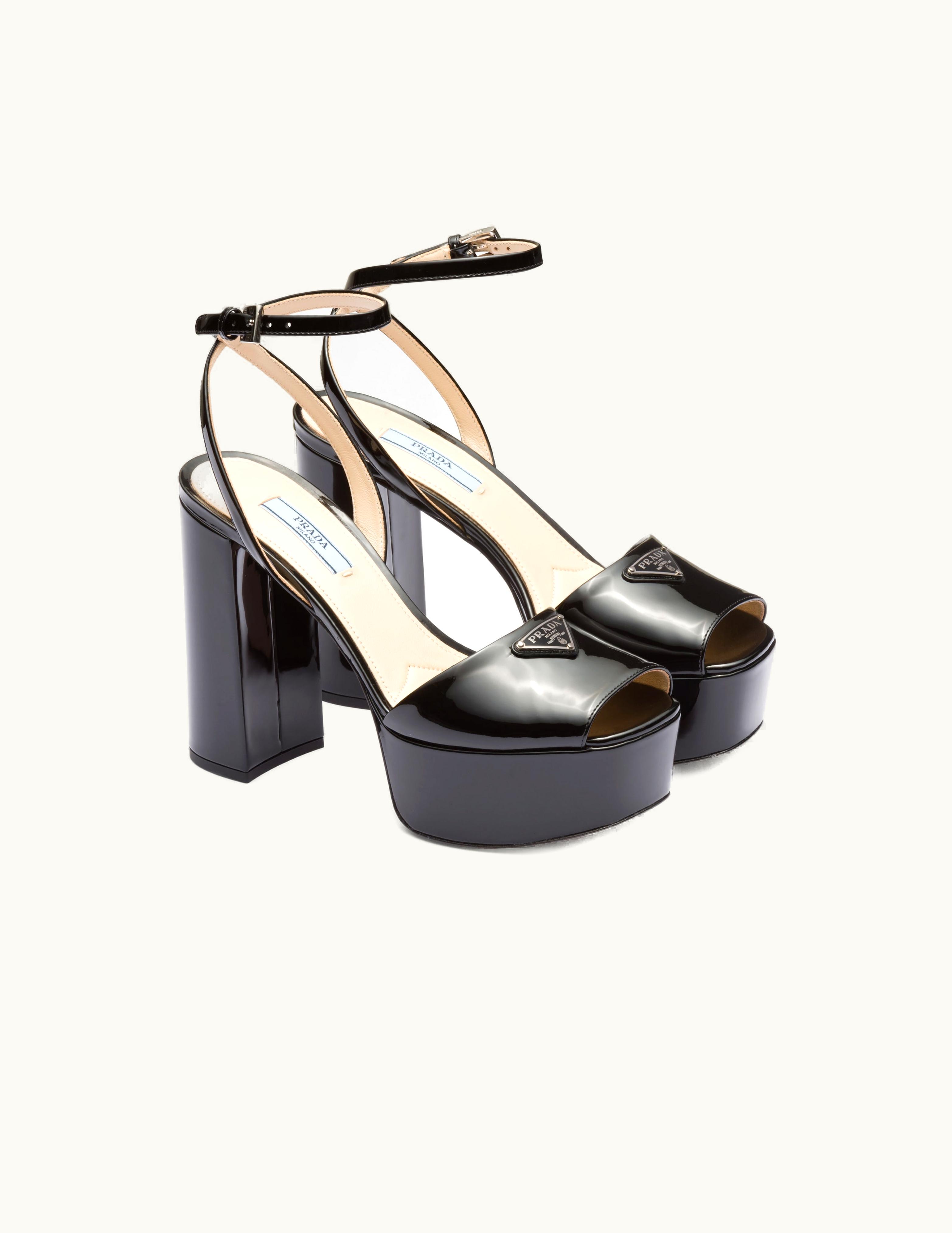 Prada Prada Black Patent Leather Platform Sandals