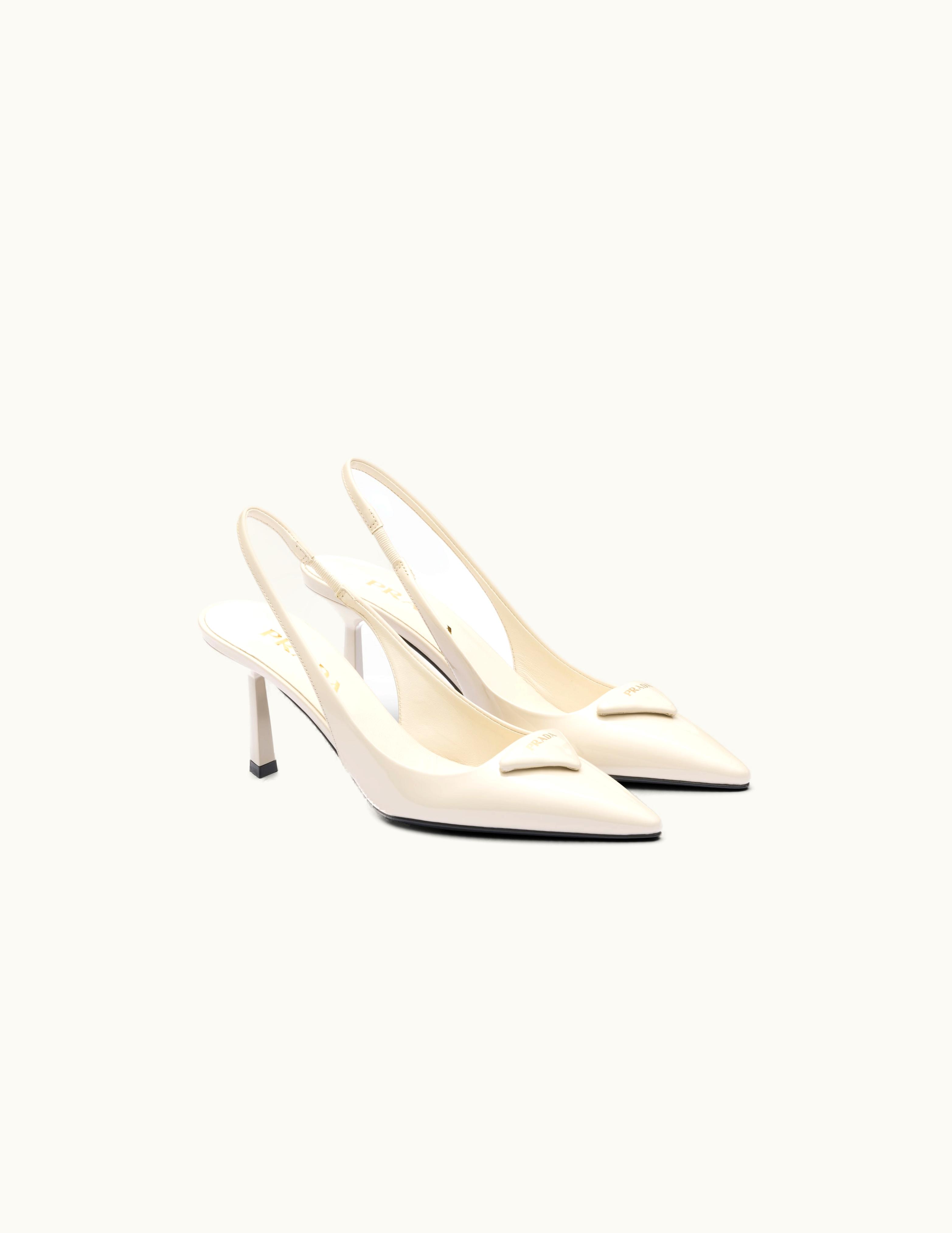 Prada Prada Triangle Logo Patent Leather Pumps Ivory