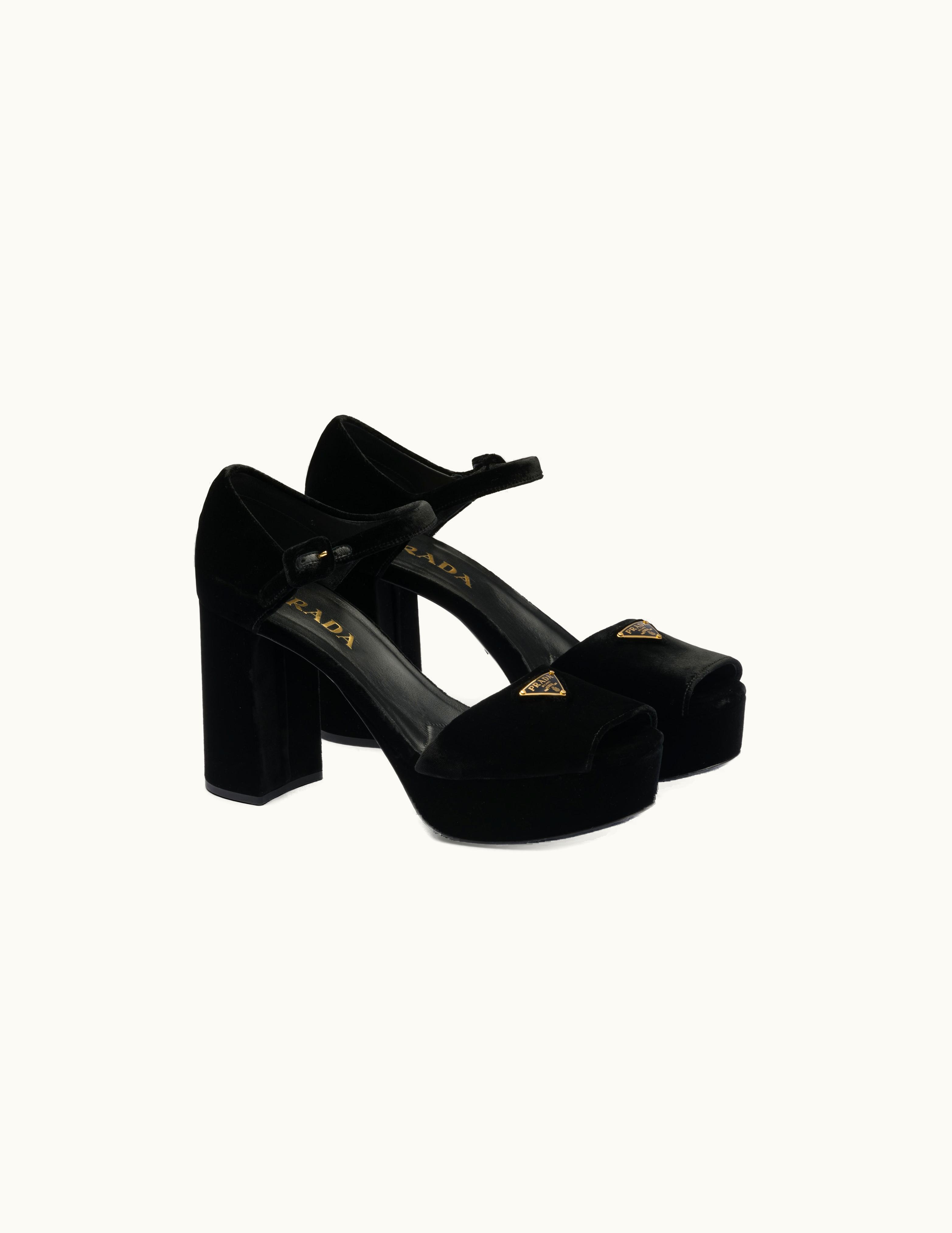 Prada Prada Black Velvet Platform Sandals