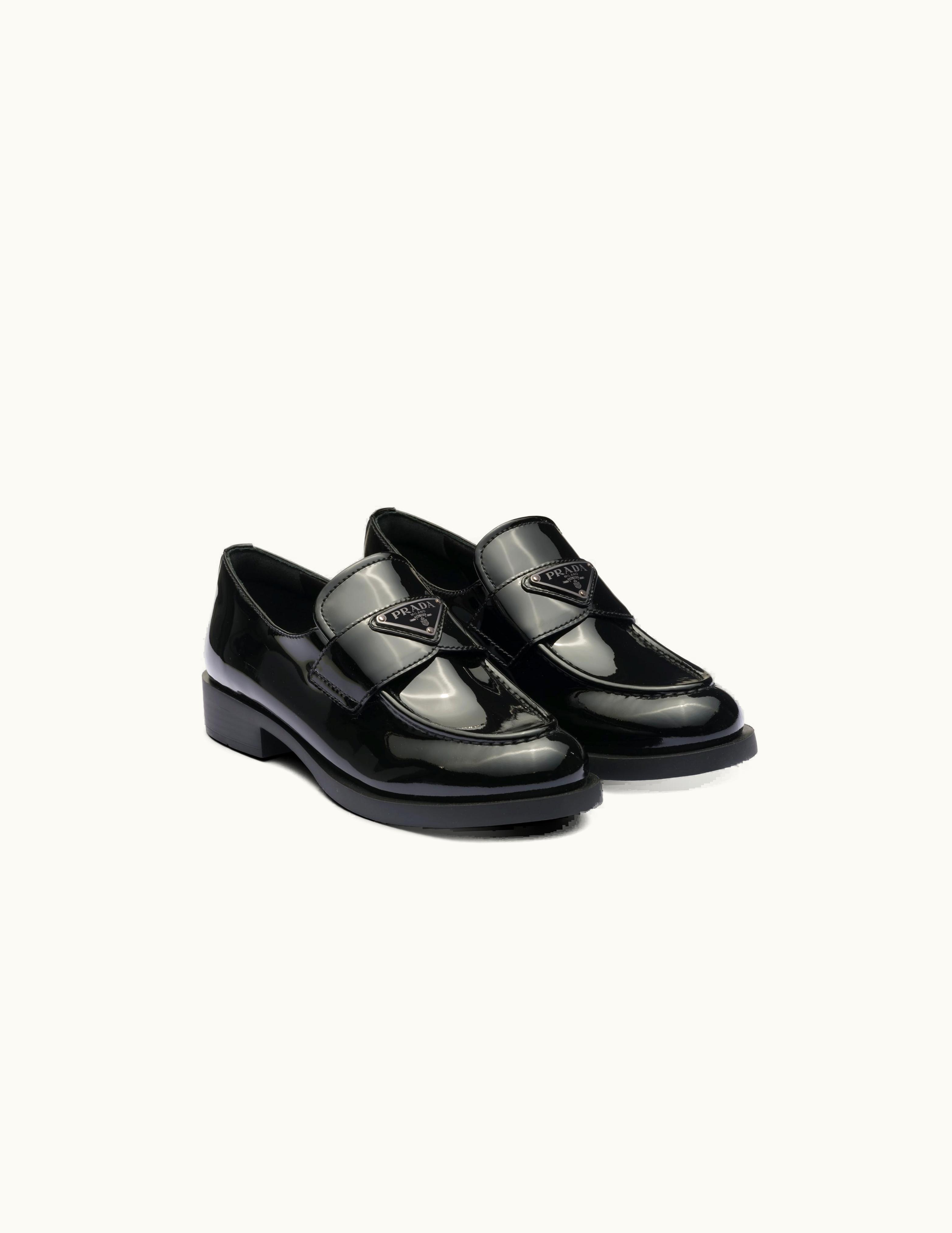 Prada Prada Triangle Logo Patent Leather Loafers Black