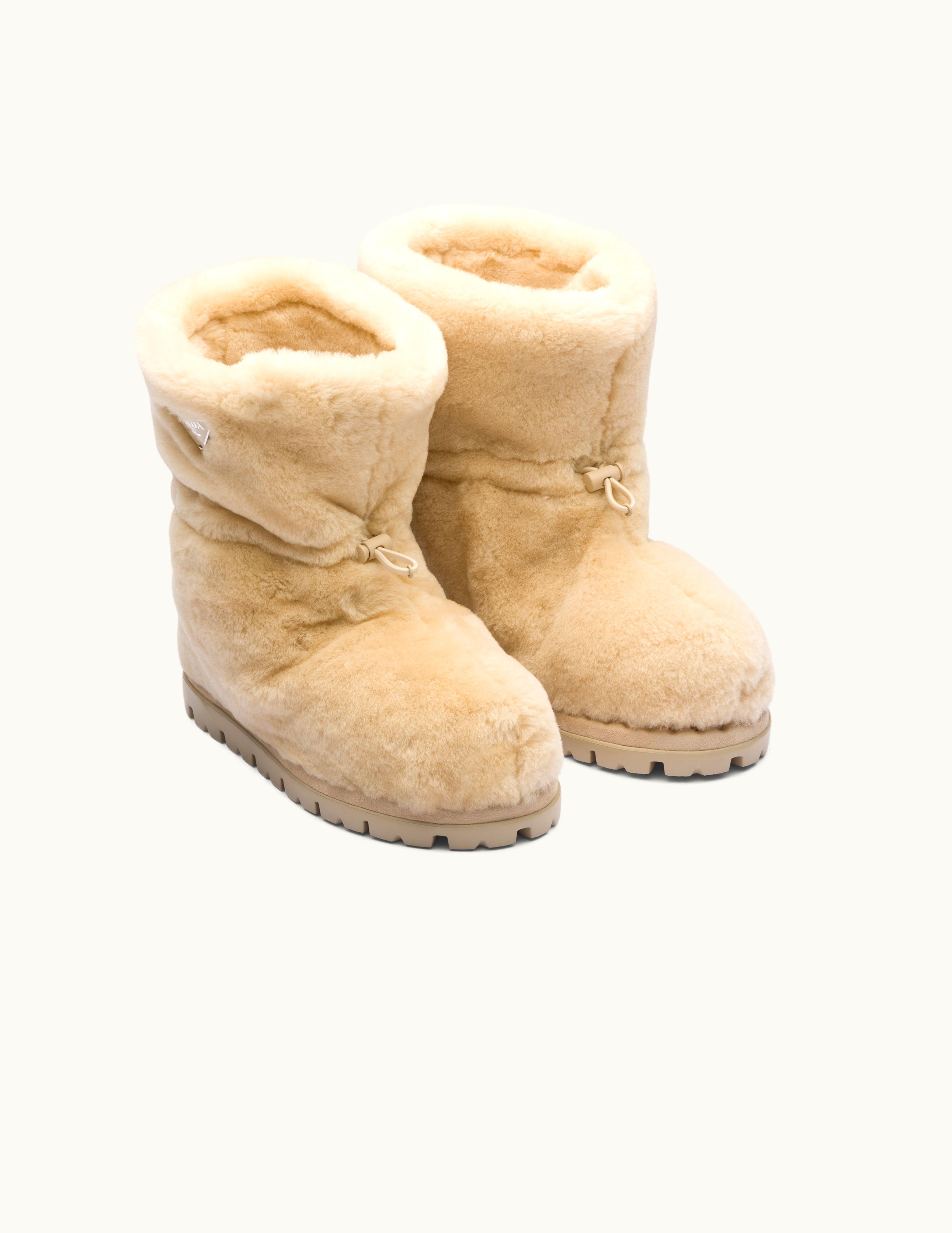 Prada Prada Shearling Drawstring Booties Ecru