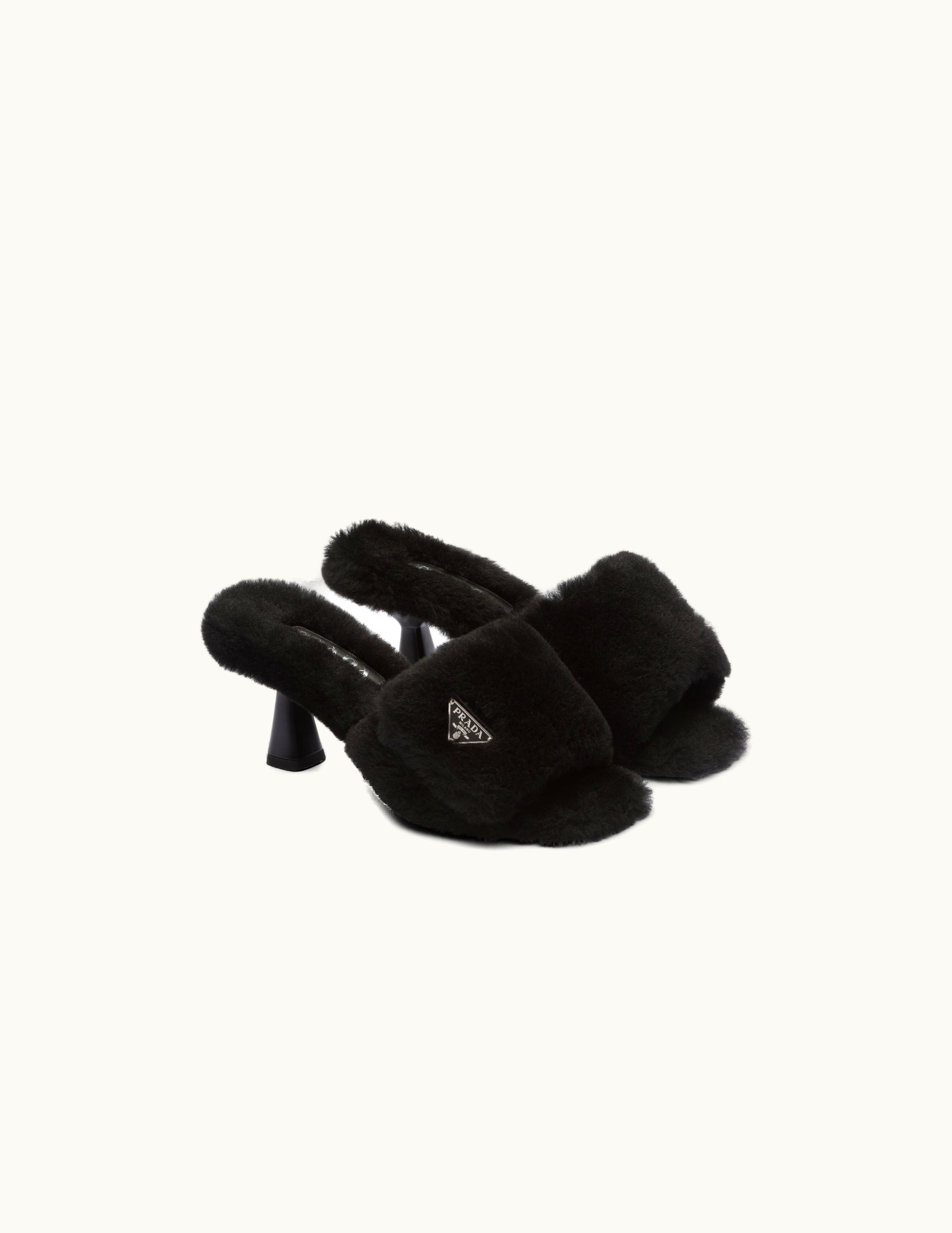 Prada Prada Black Shearling Sandals