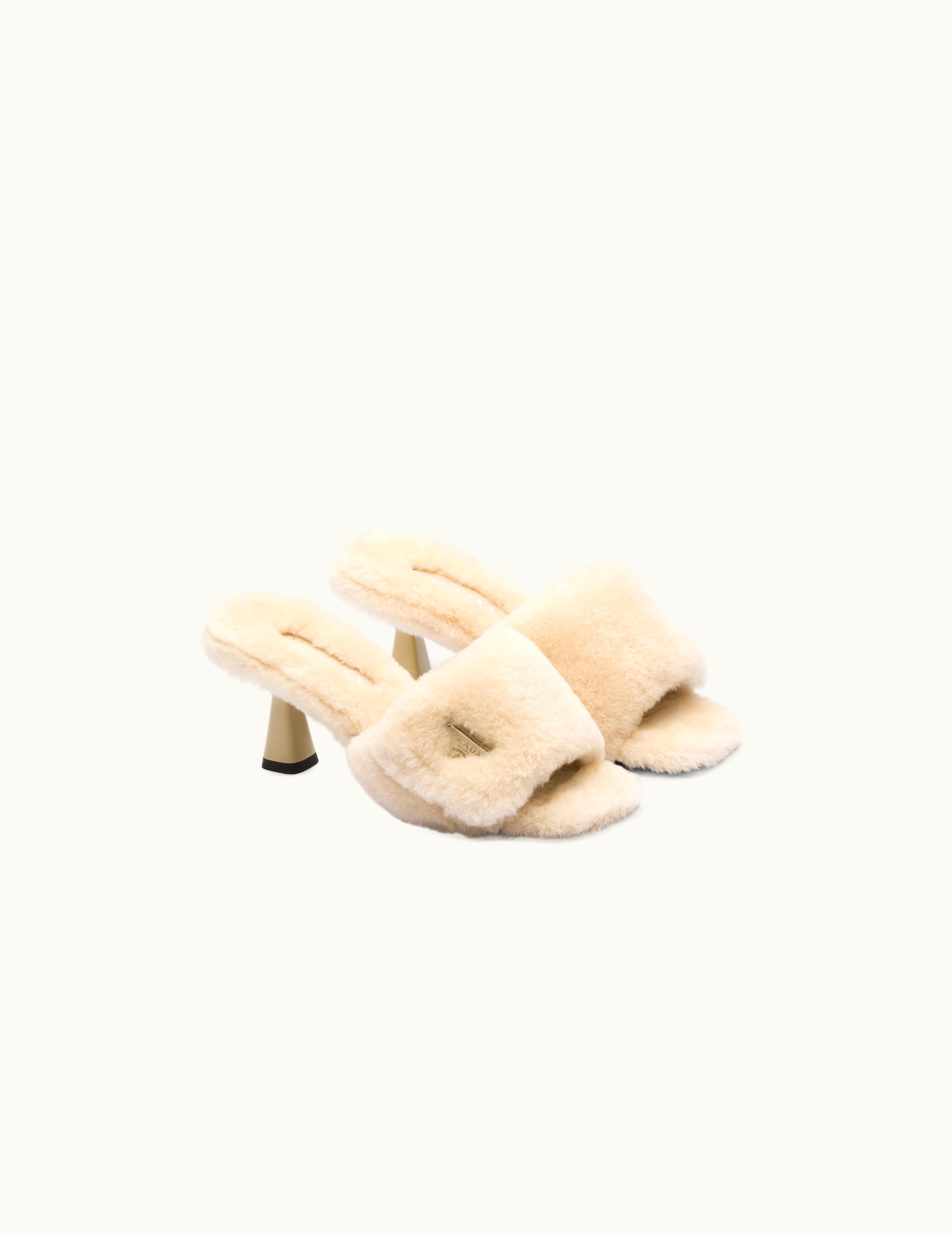 Prada Prada Ecru Shearling Sandals