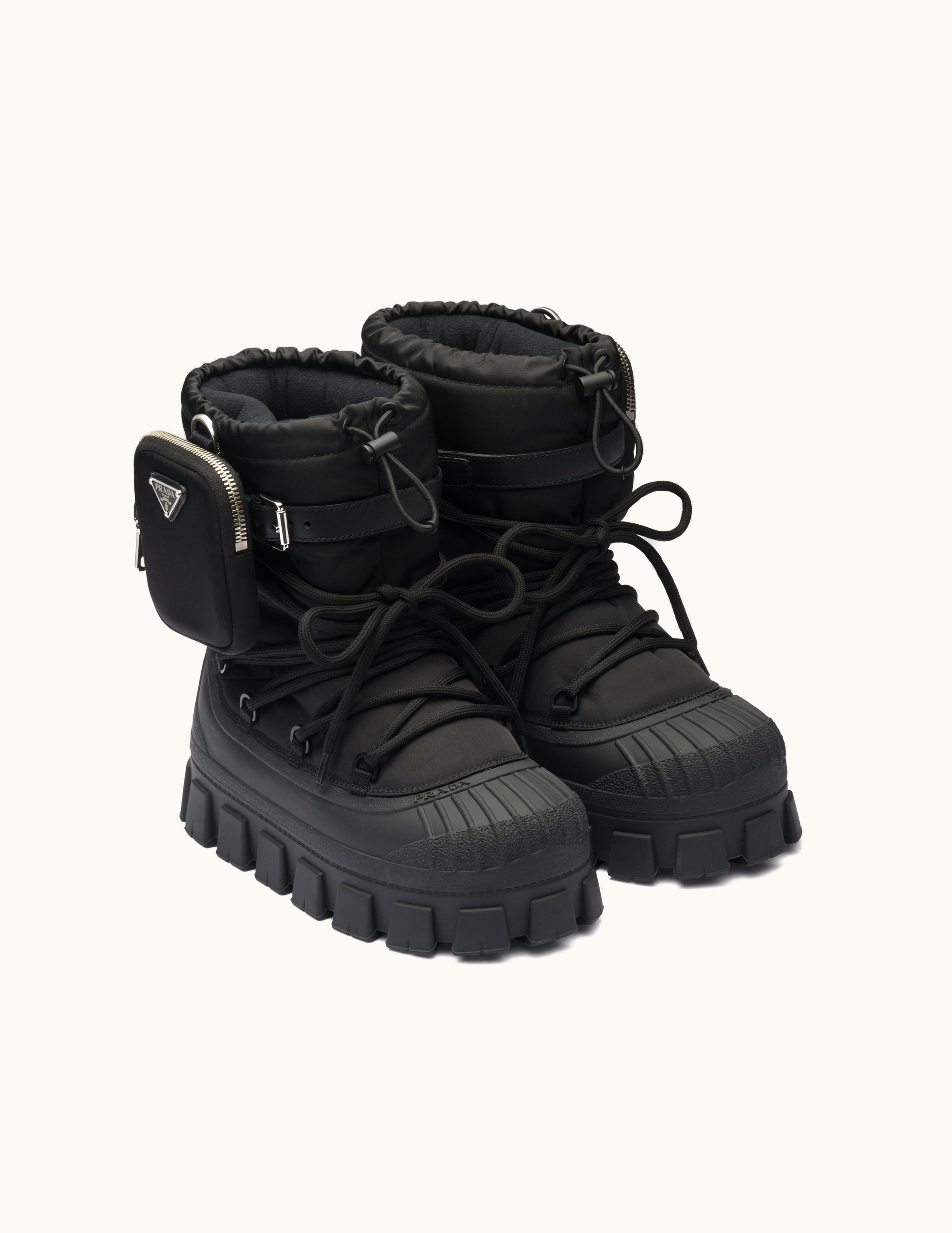 Prada Prada Black Re-nylon Gabardine Après-ski Boots With Pouch