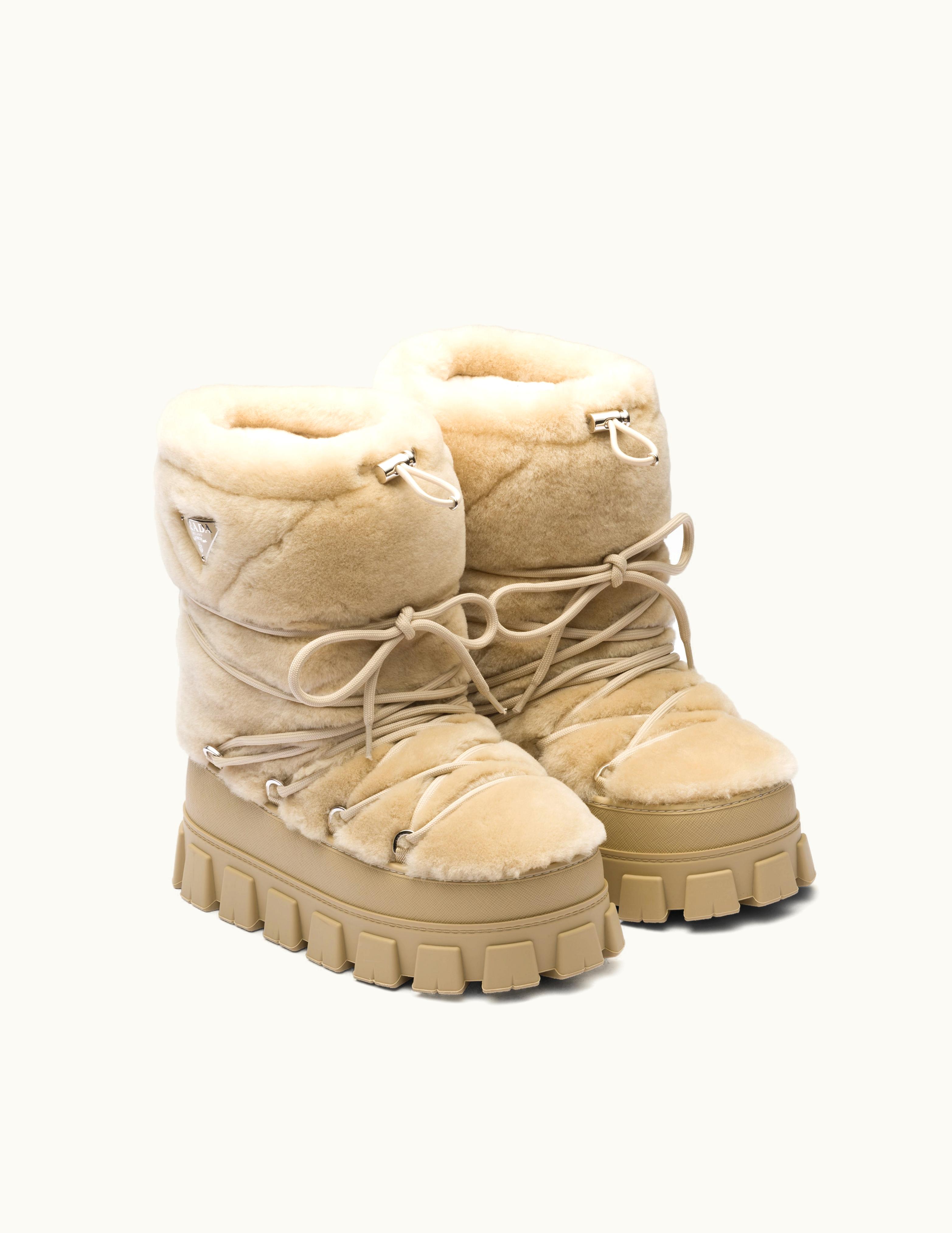 Prada Prada Ecru Shearling Apres-ski Boots