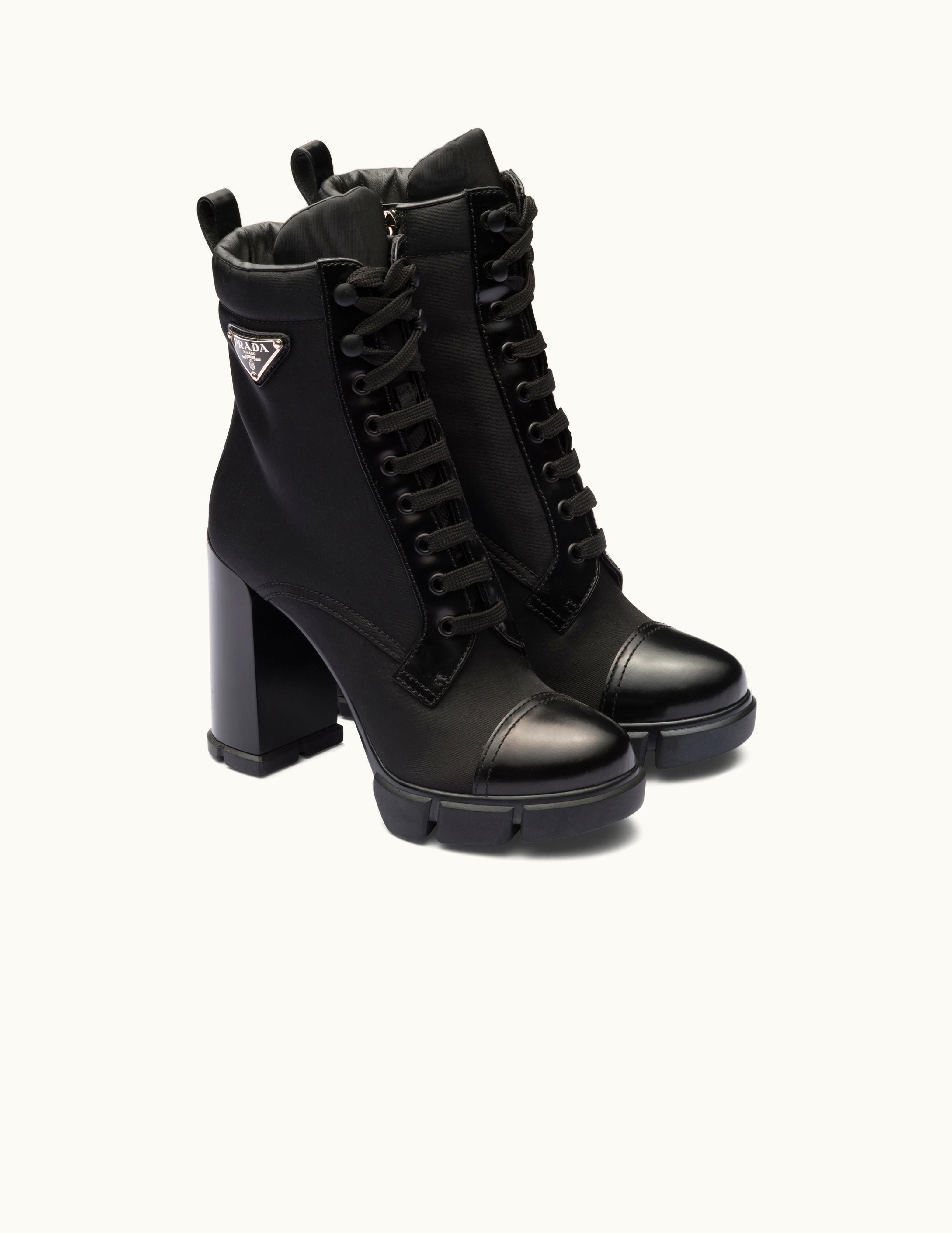 Prada Prada Black Brushed Leather And Re-nylon Booties
