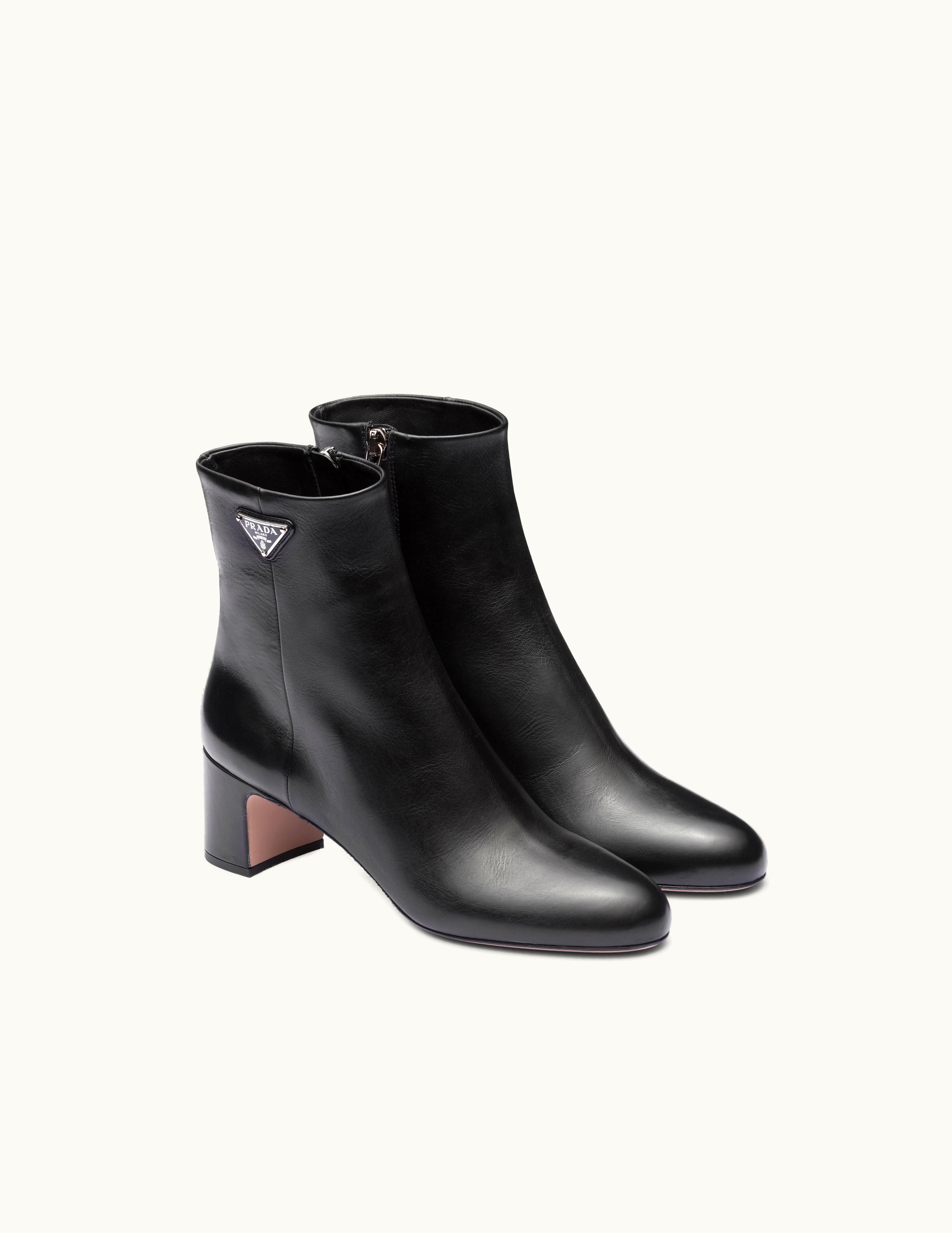 Prada Prada Triangle Logo Leather Booties Black