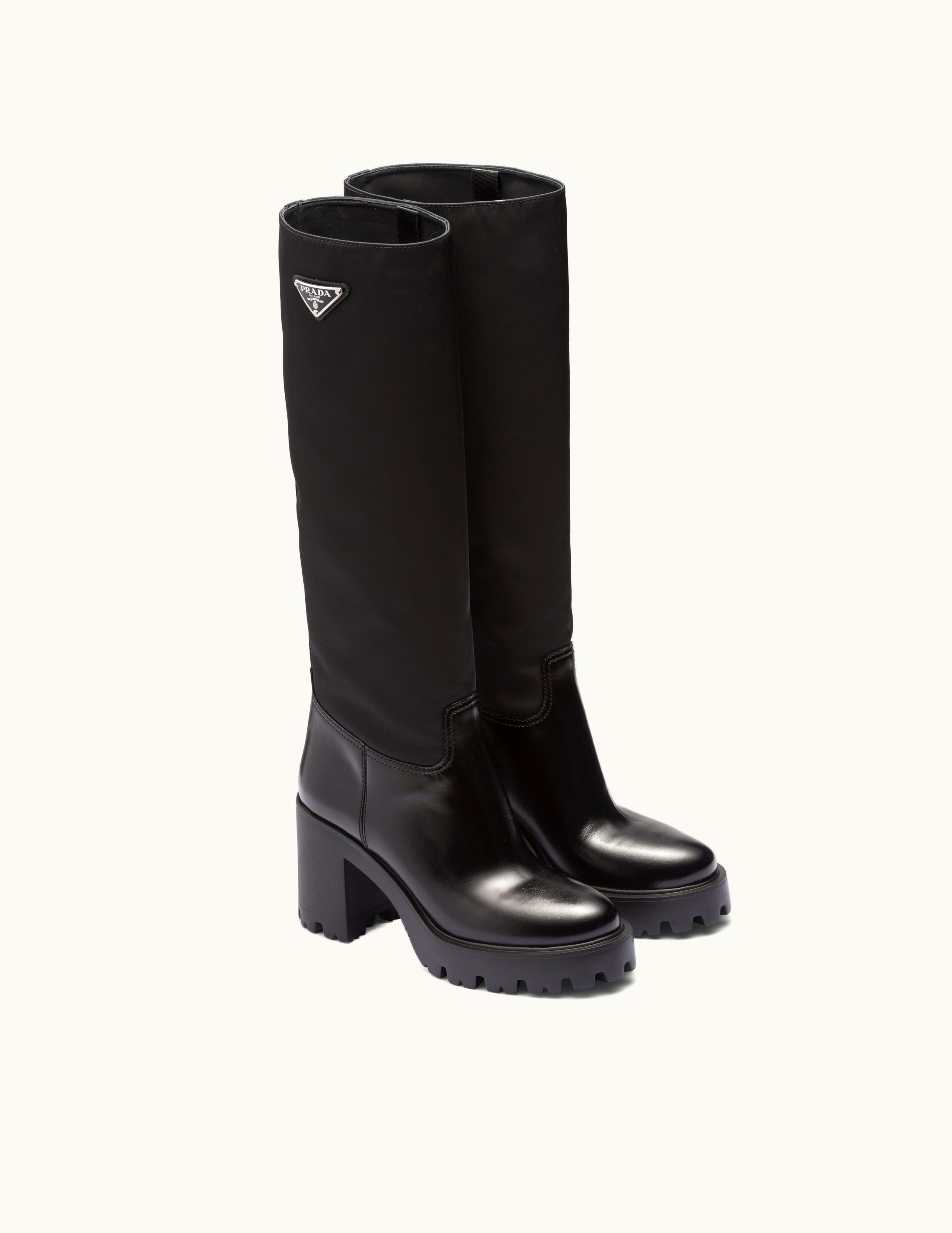 Prada Prada Black Leather And Re-nylon Boots