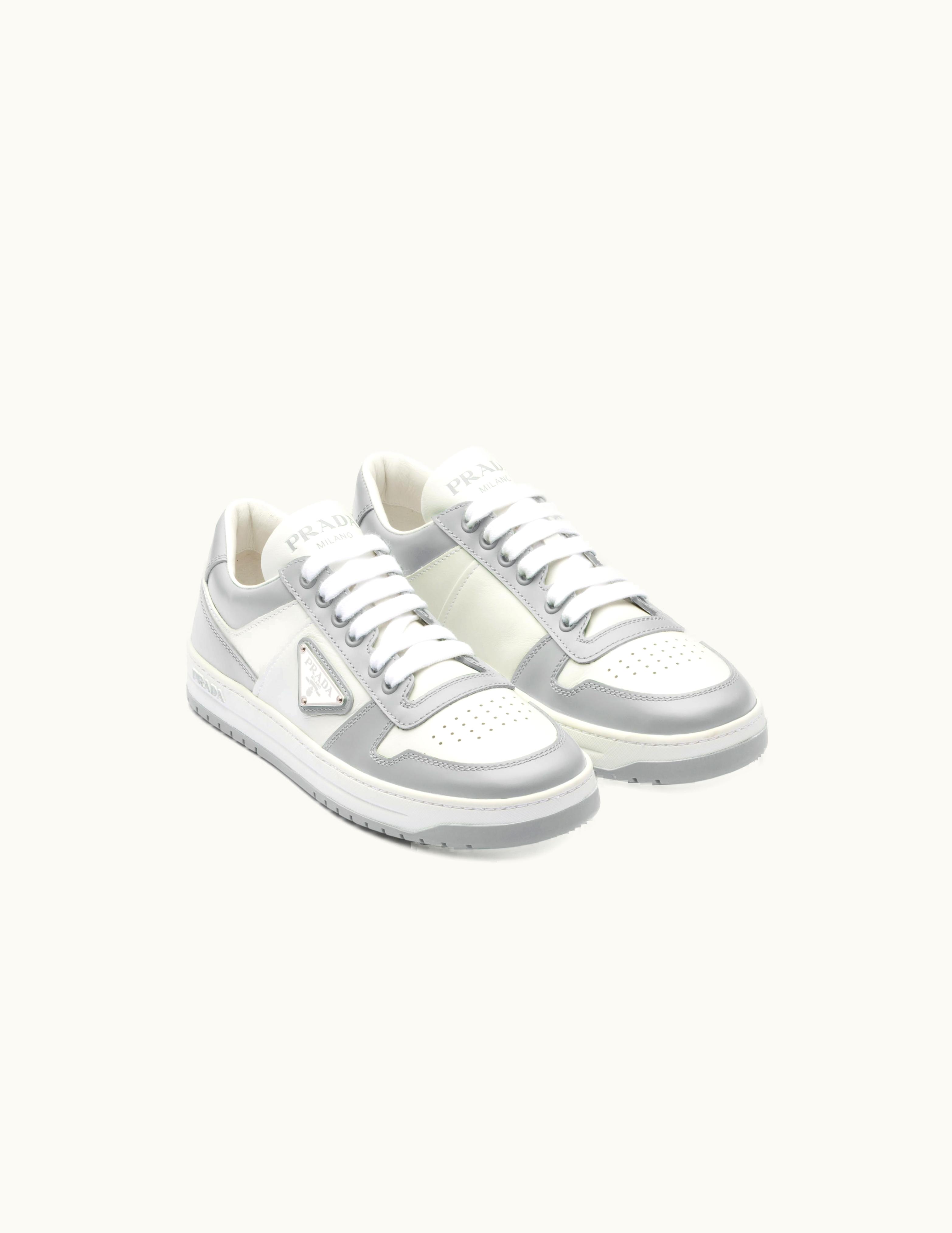 Prada Prada White / Cornflower Blue Downtown Perforated Leather Sneakers