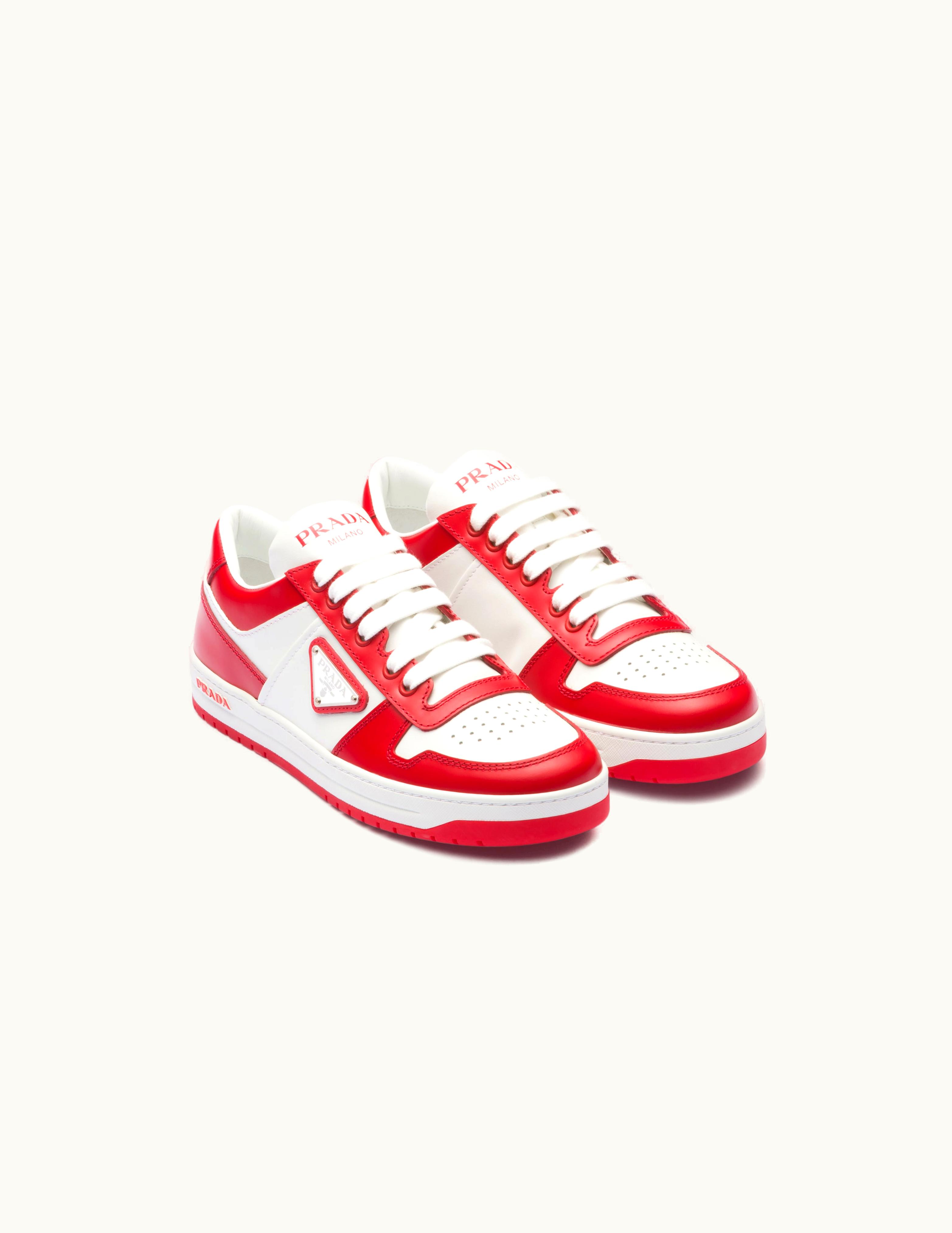 Prada Prada White / Lacquer Red Downtown Leather Sneakers
