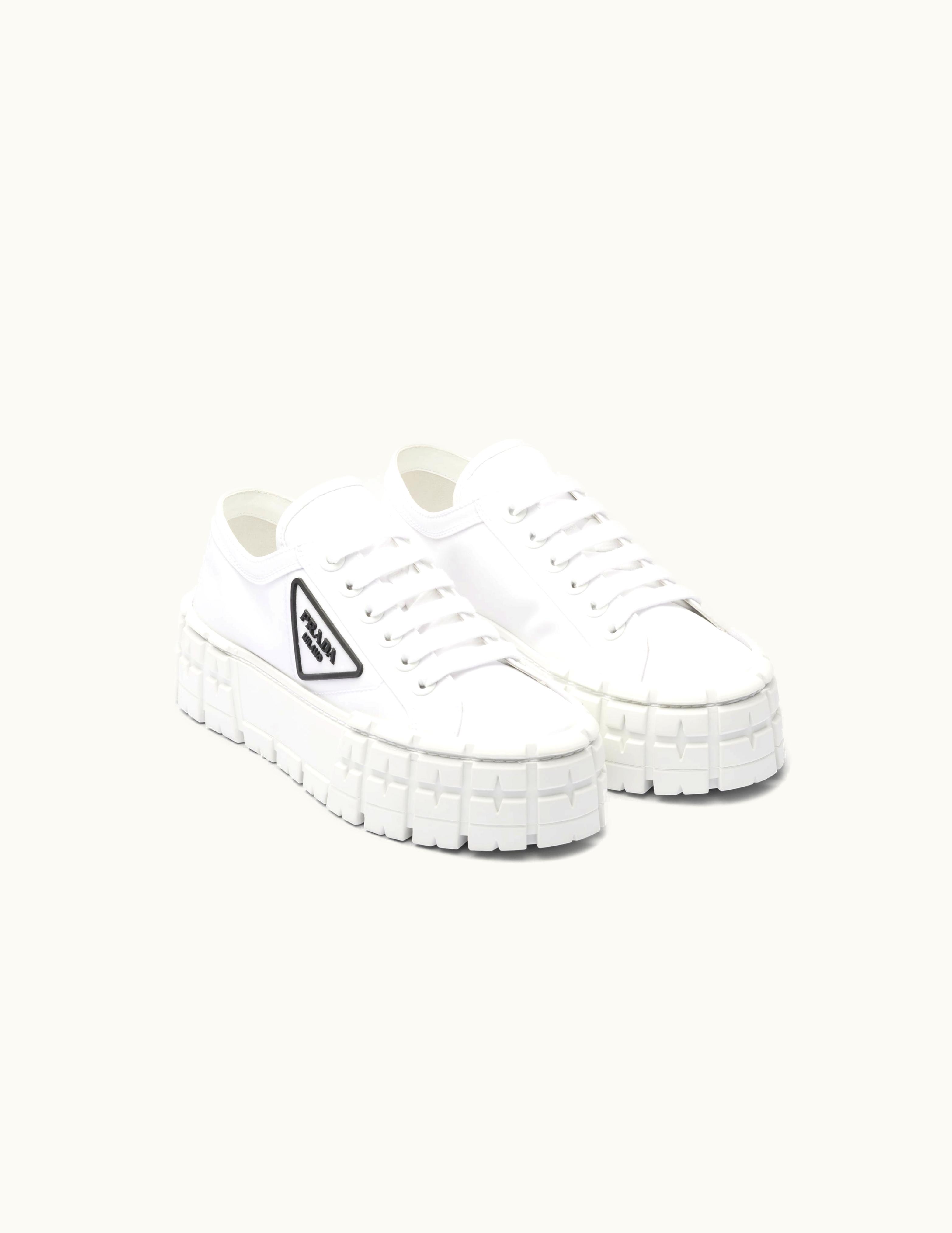 Prada Prada White Double Wheel Re-nylon Gabardine Leather Sneakers