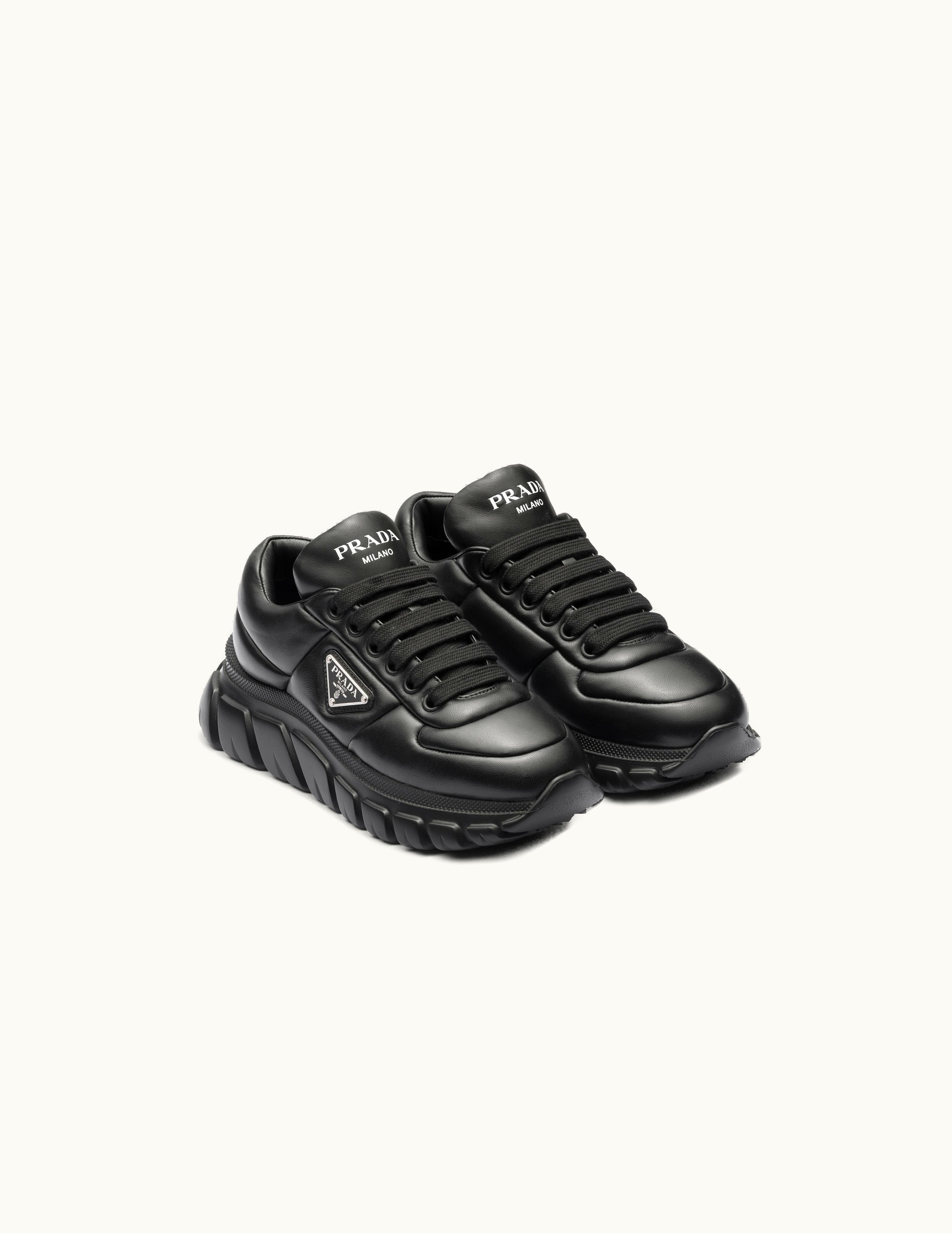 Prada Prada Enameled Metal Triangle Logo Sneakers Black