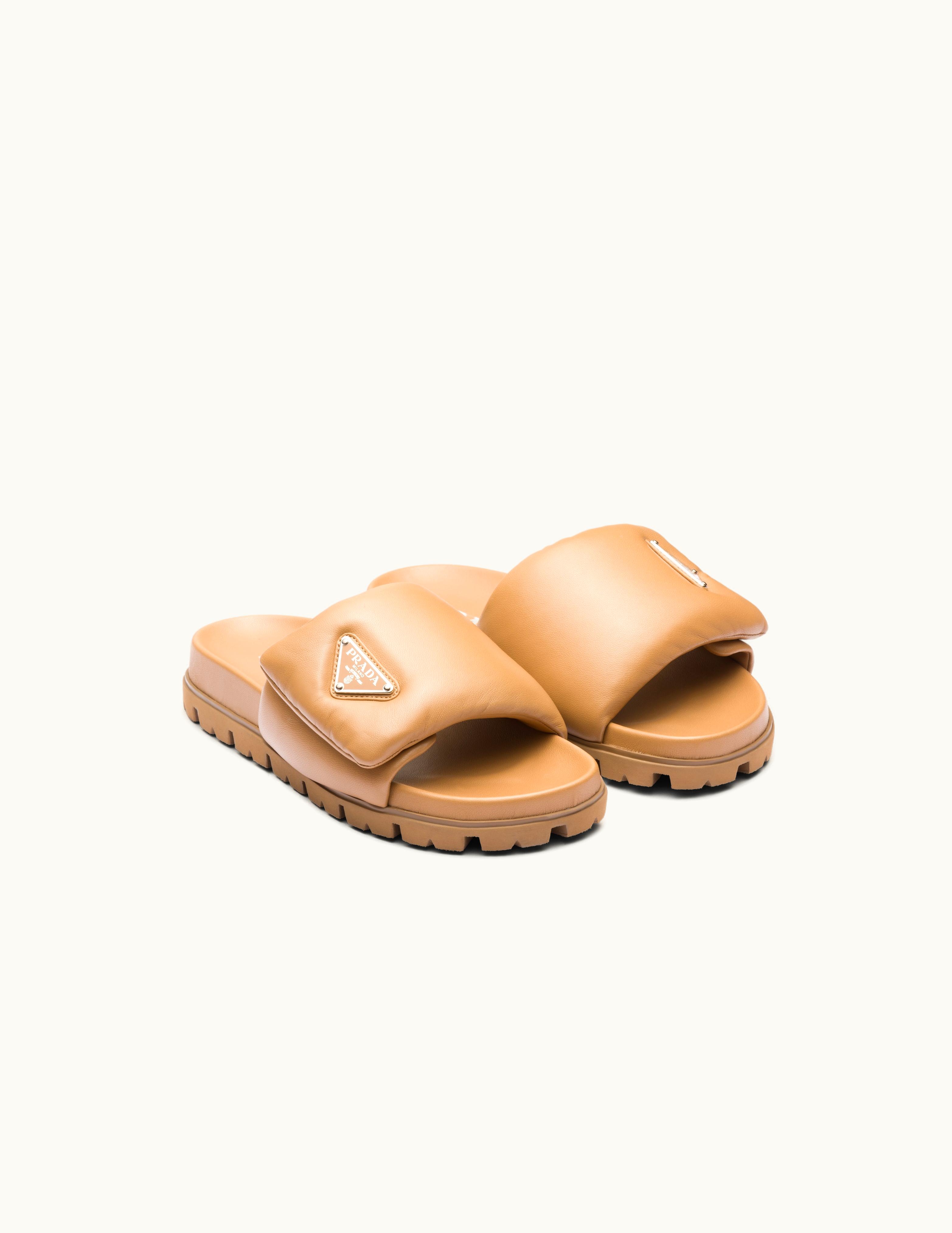 Prada Prada Caramel Soft Padded Nappa Leather Slides
