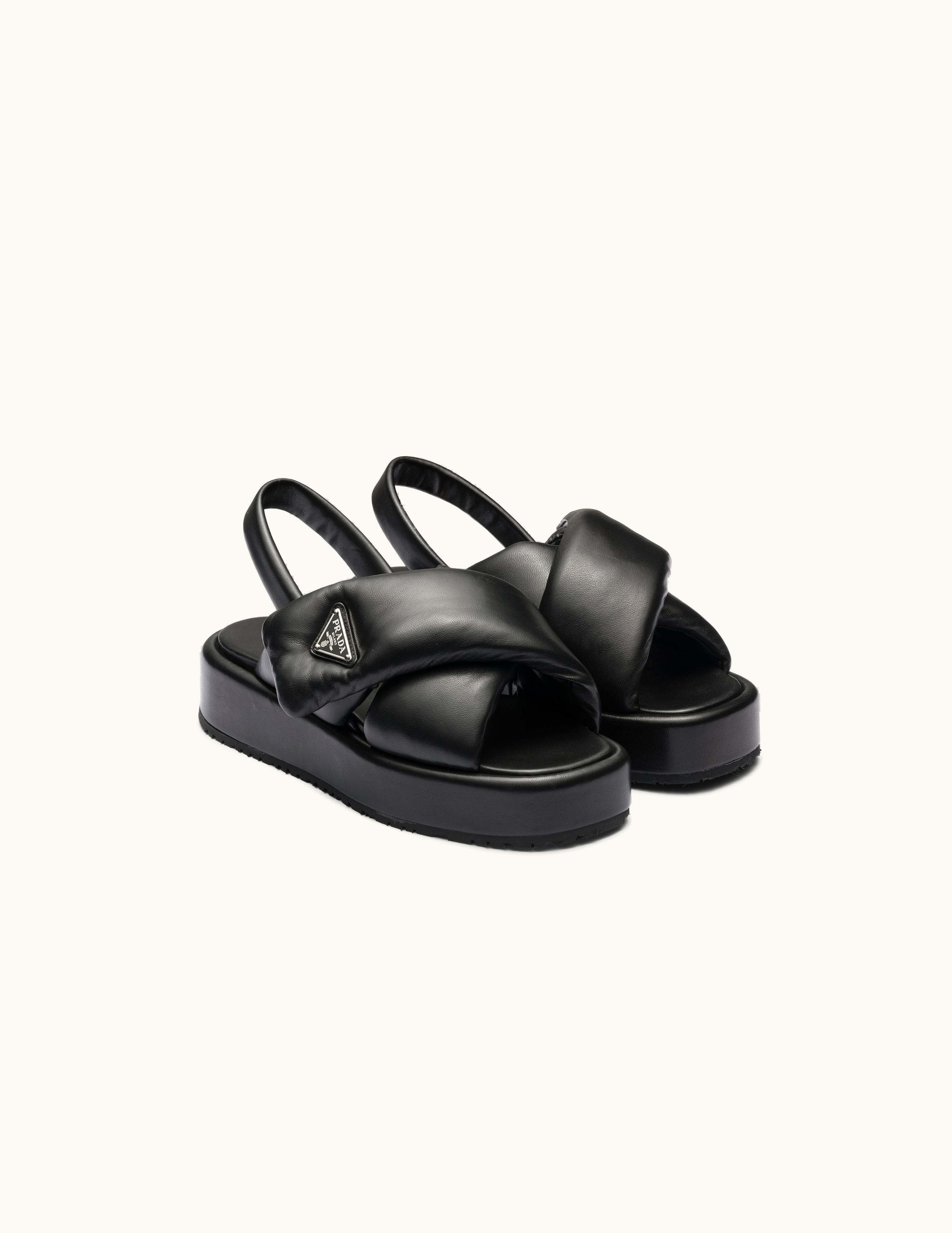 Prada Black Prada Soft Padded Nappa Leather Wedge Sandals