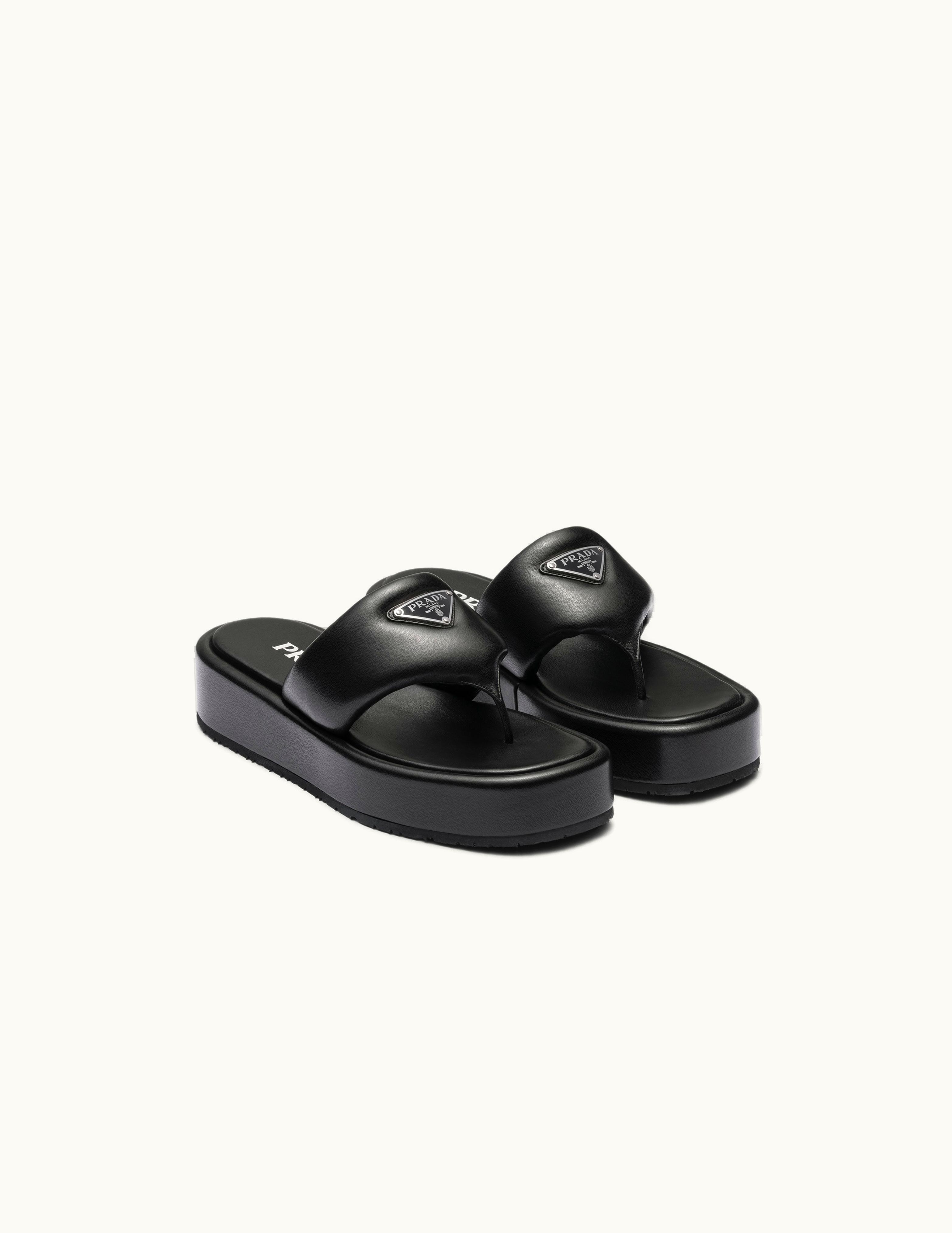 Prada Black Prada Soft Padded Nappa Leather Thong Wedge Sandals