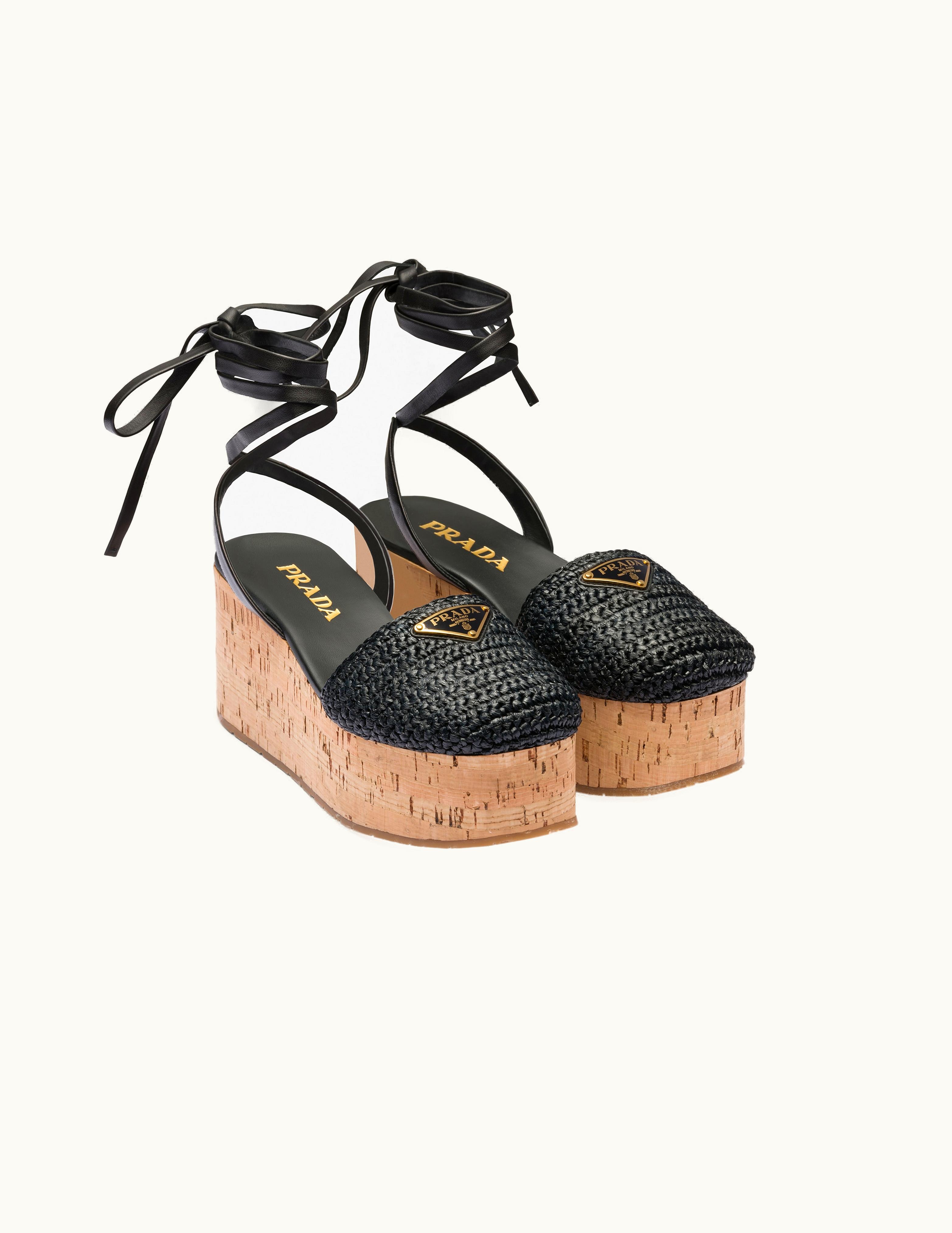 Prada Prada Black Crochet Wedge Sandals