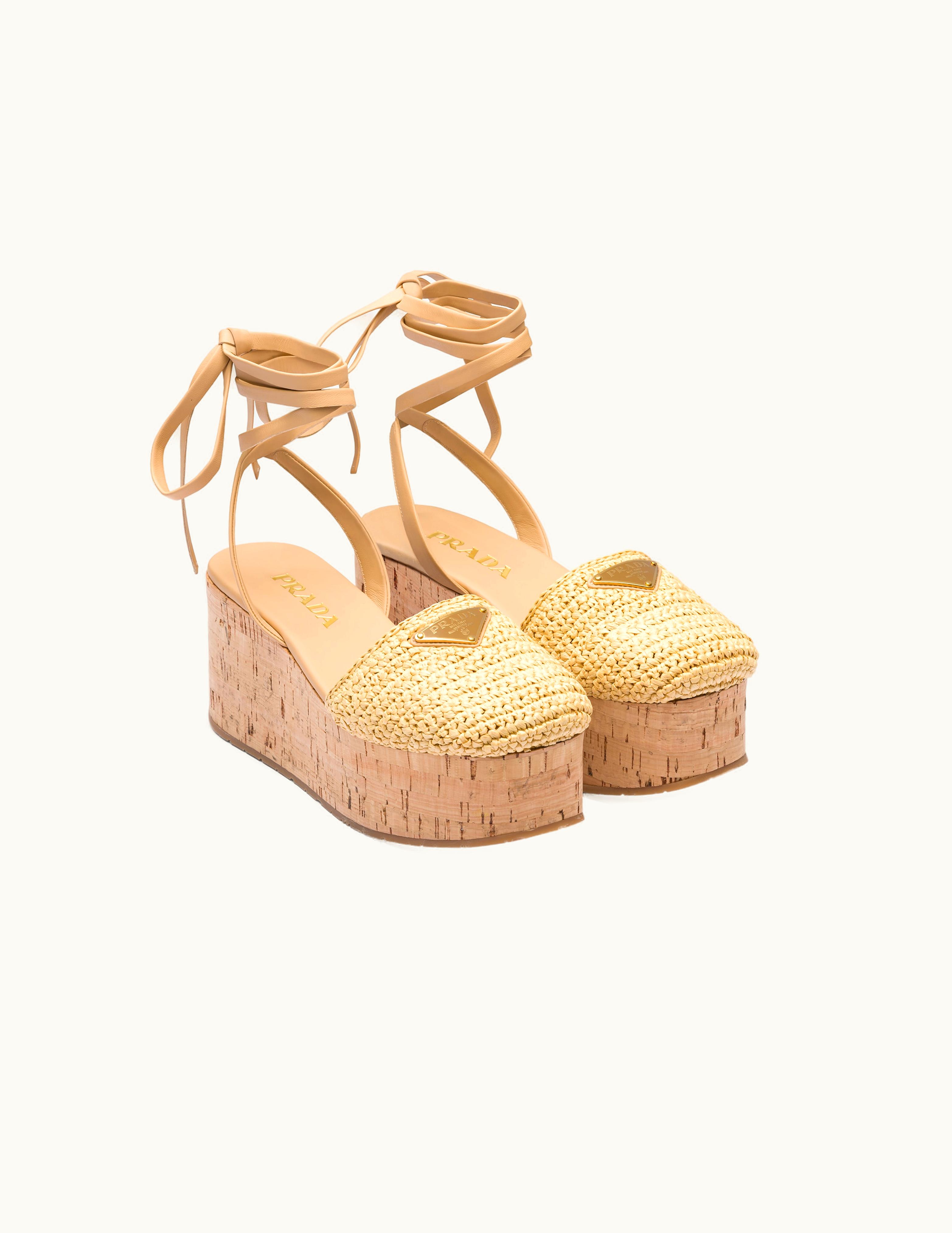 Prada Prada Natural Crochet Wedge Sandals