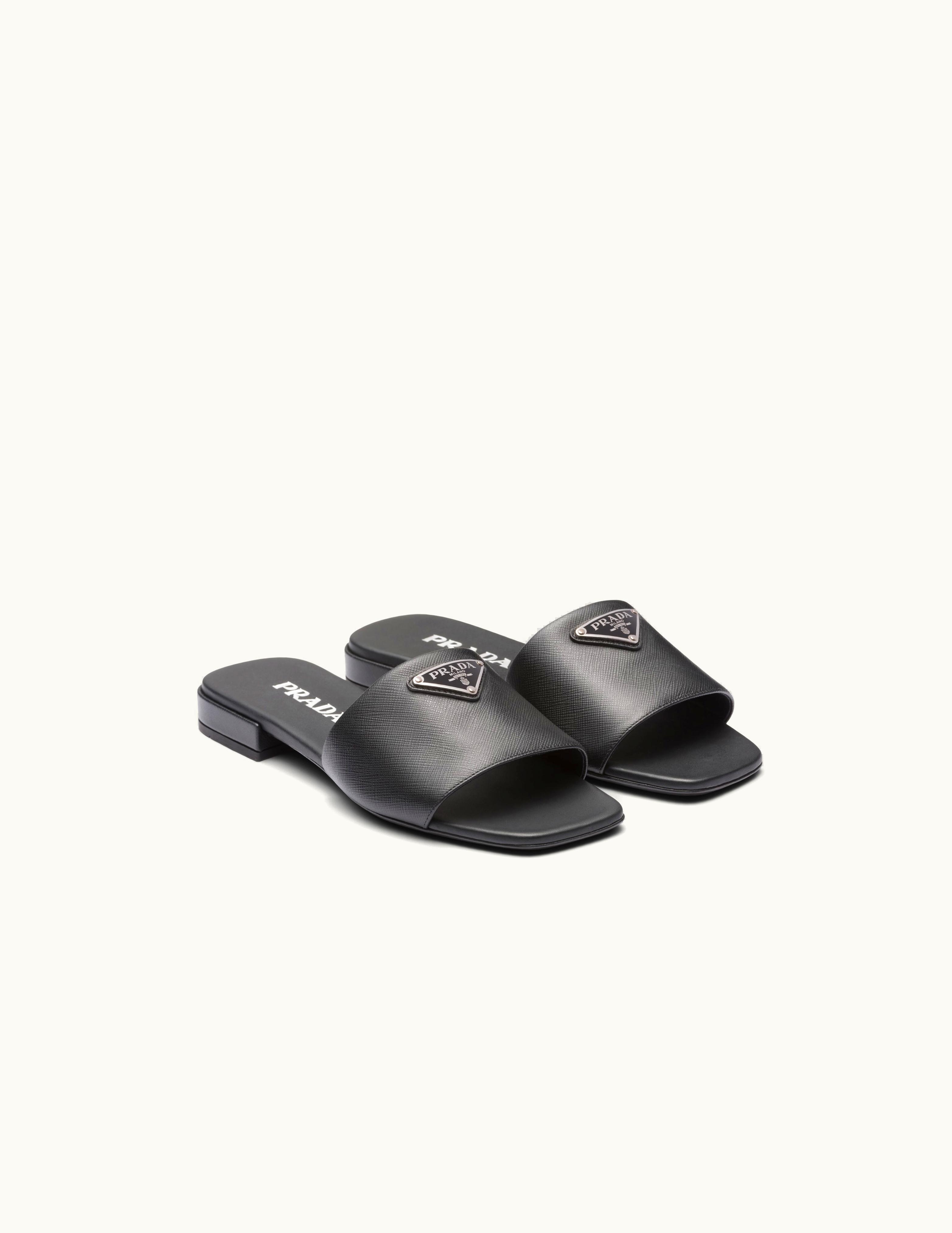 Prada Prada Black Saffiano Leather Slides