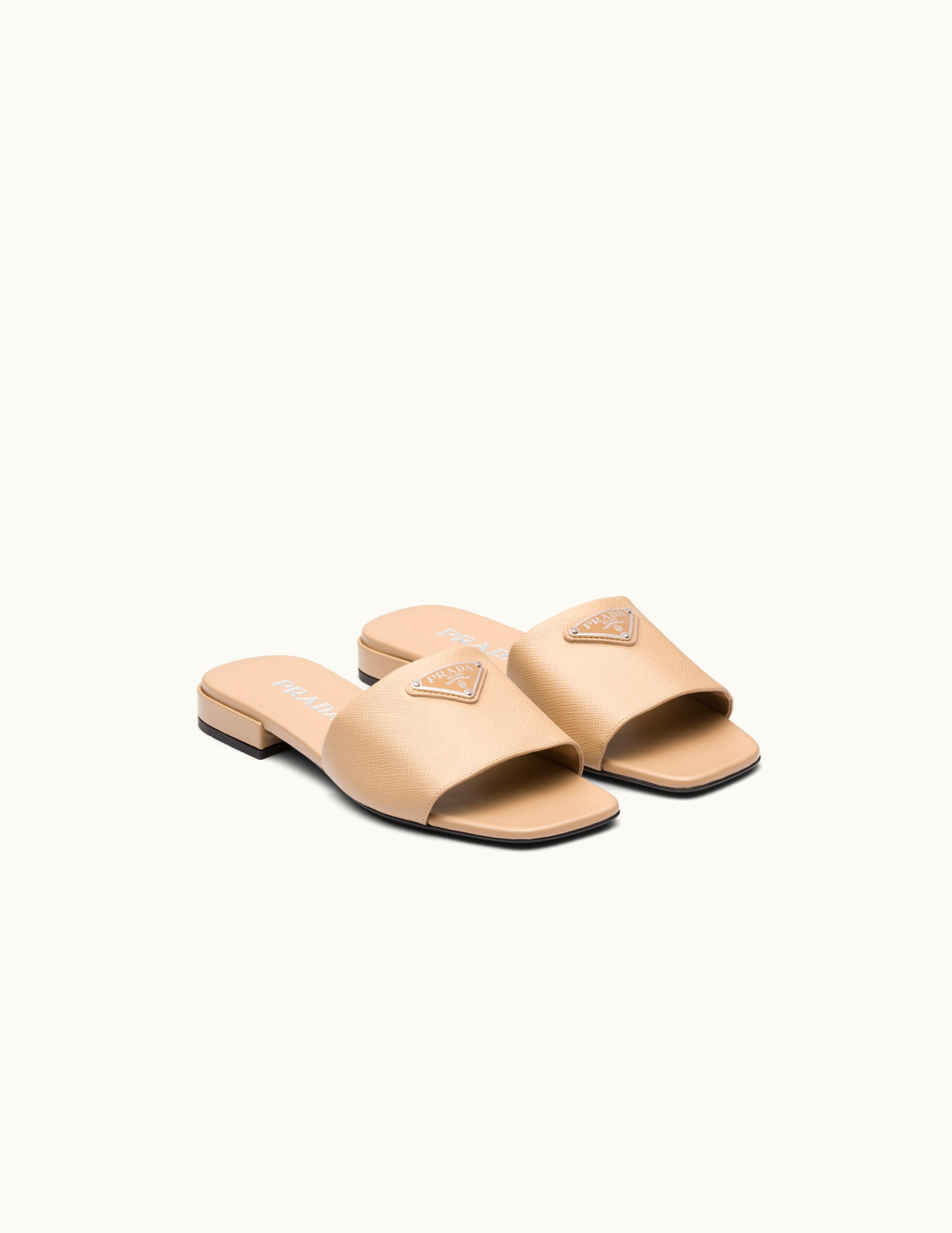 Prada Prada Sand Beige Saffiano Leather Slides