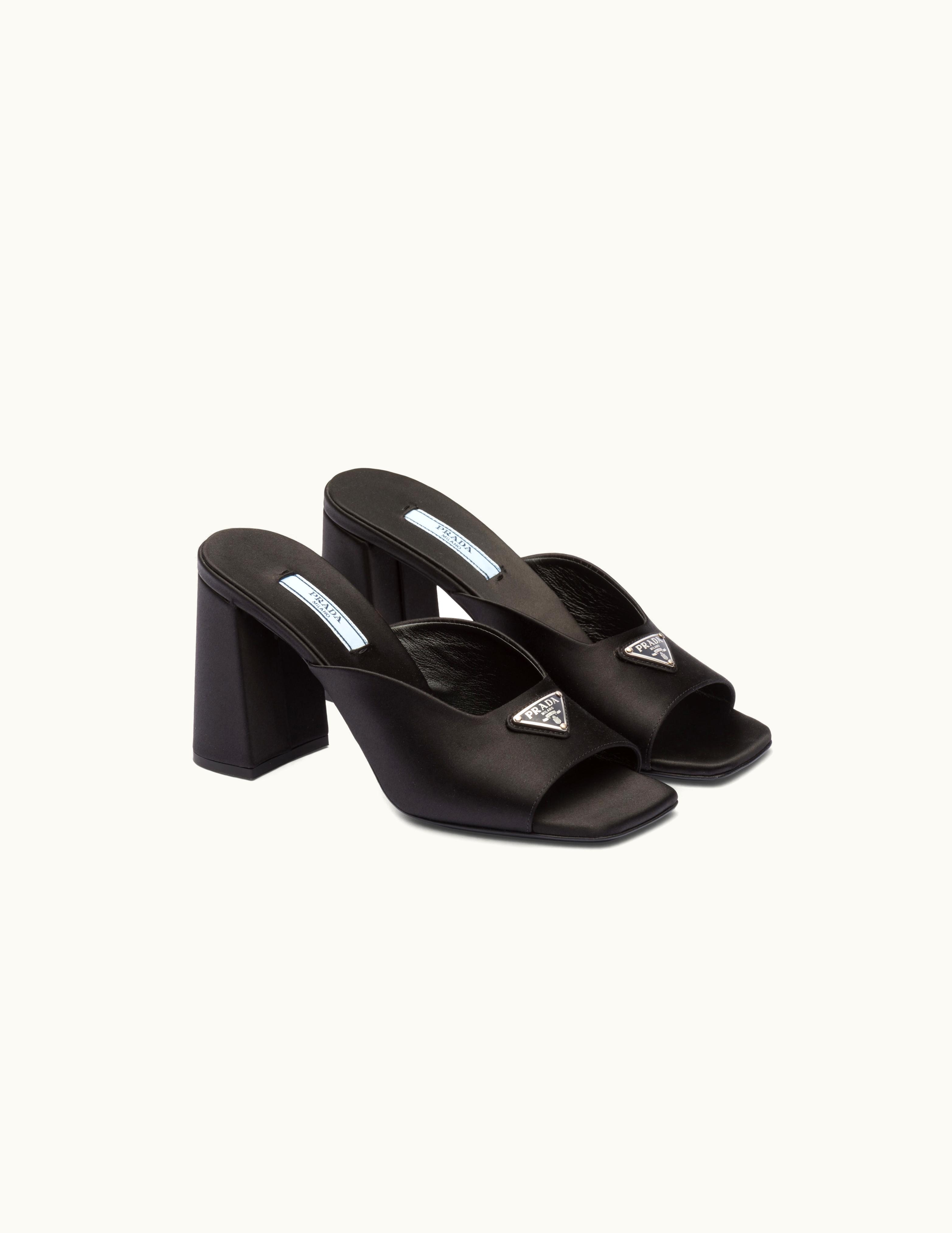 Prada Prada Black High-heeled Satin Slides